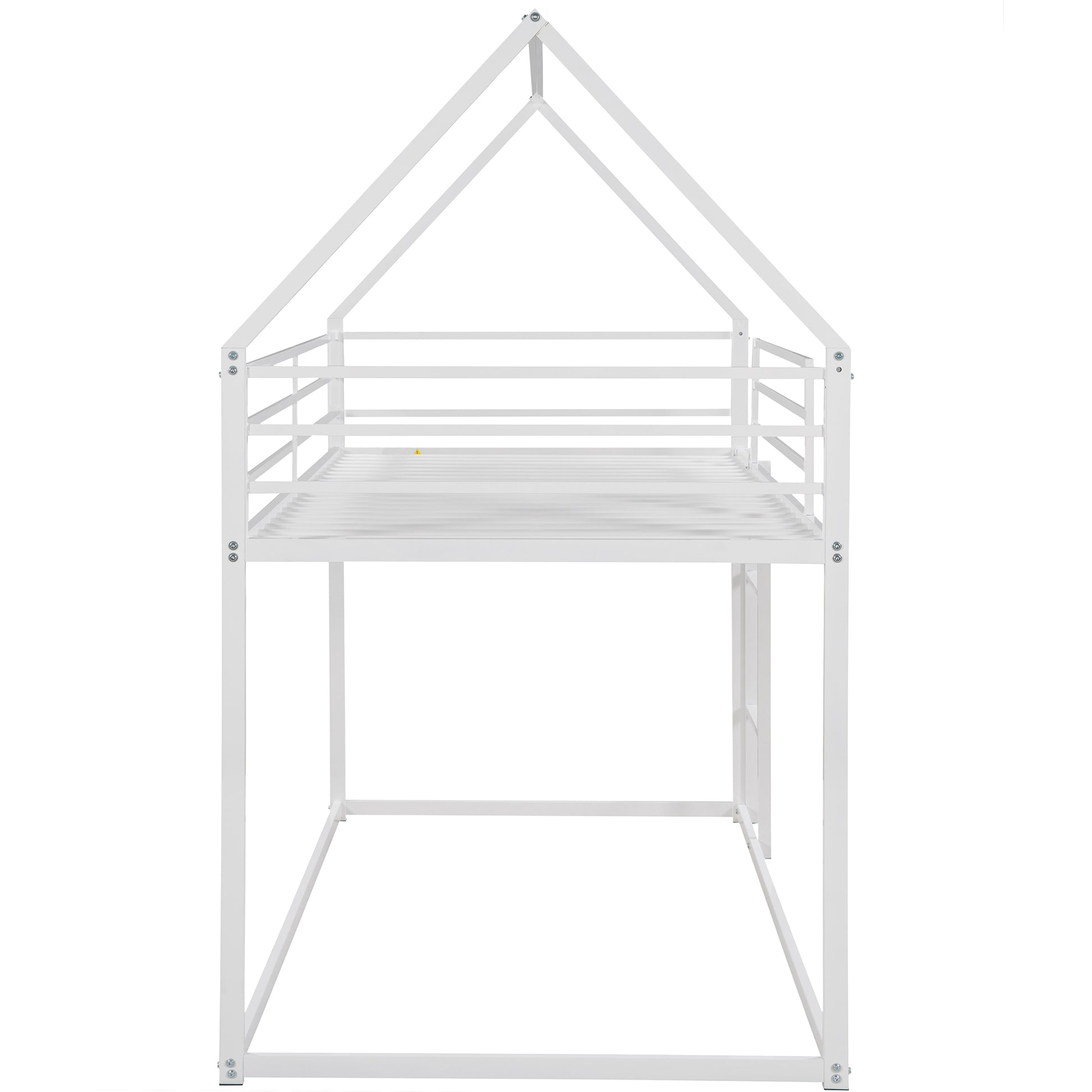 White metal house frame loft bed with ladder