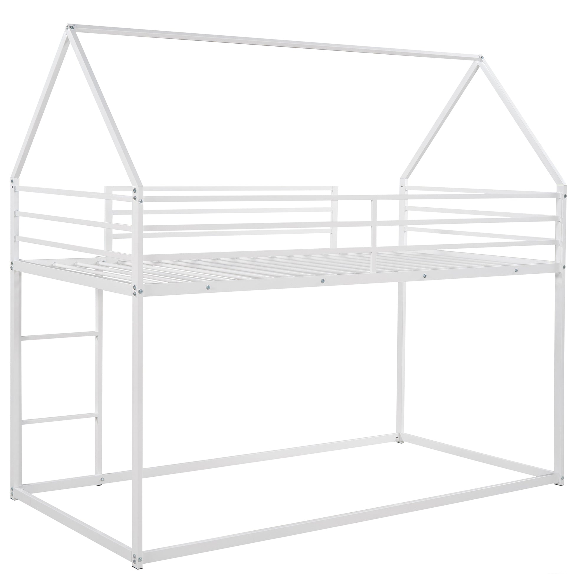 White metal house frame twin bed with ladder