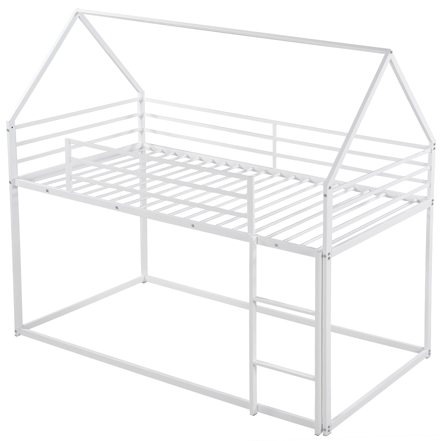 White metal house bed frame with ladder for kids