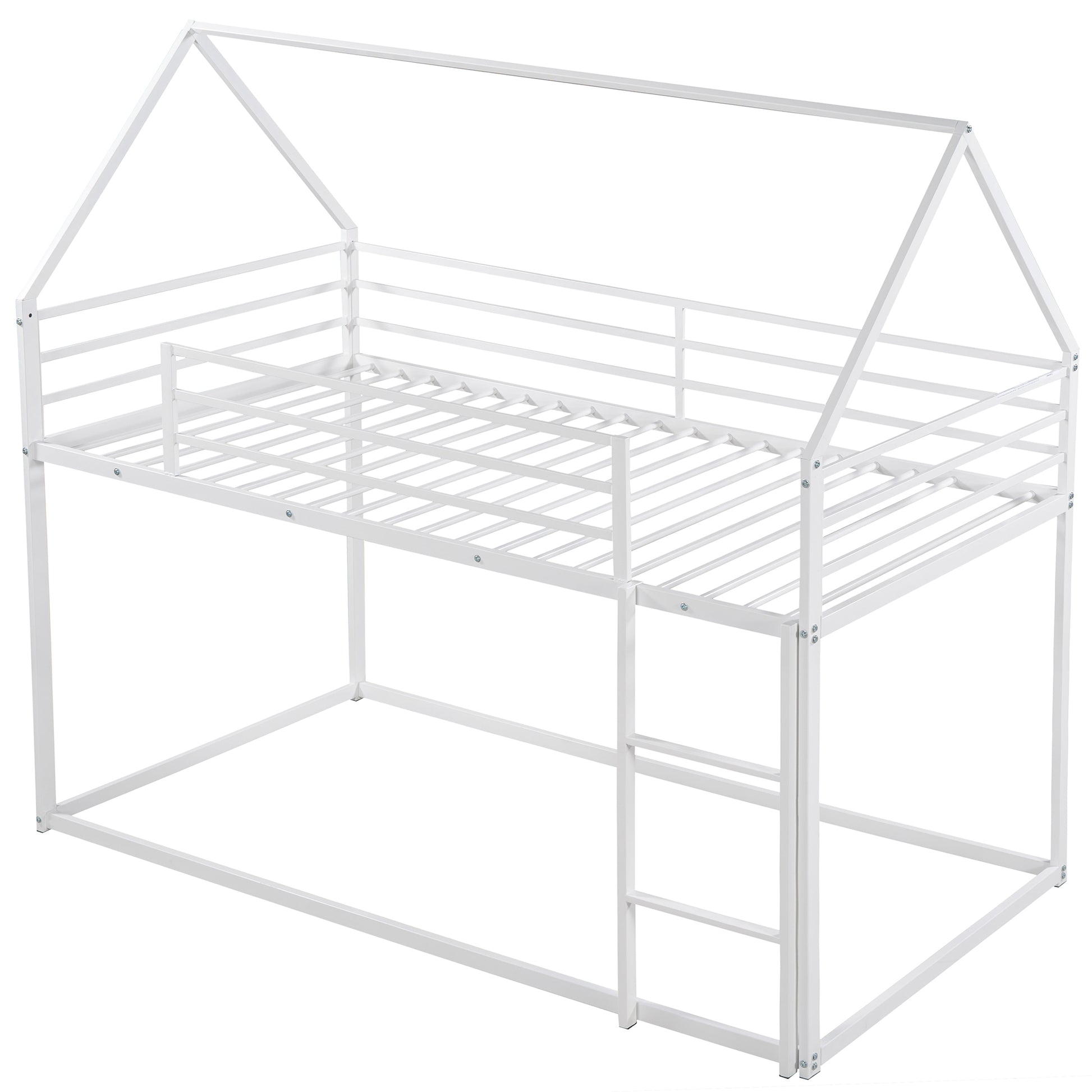 White metal house bed frame with ladder for kids