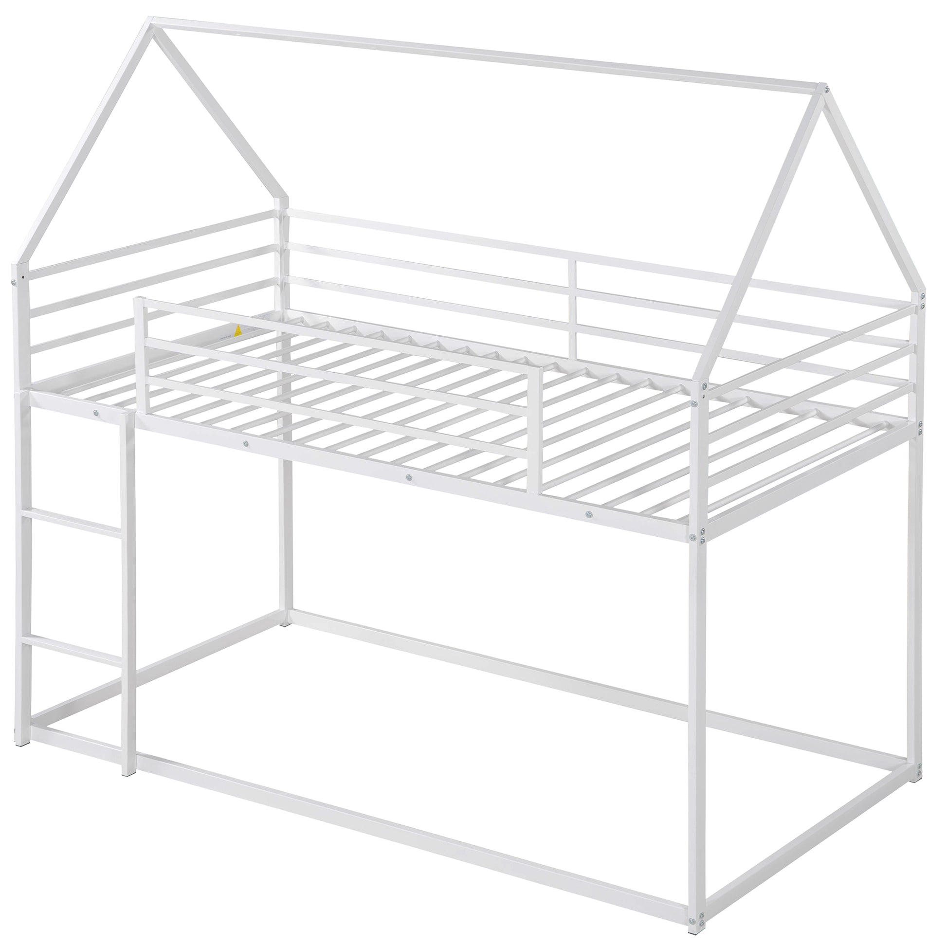 White metal house frame twin bed with ladder
