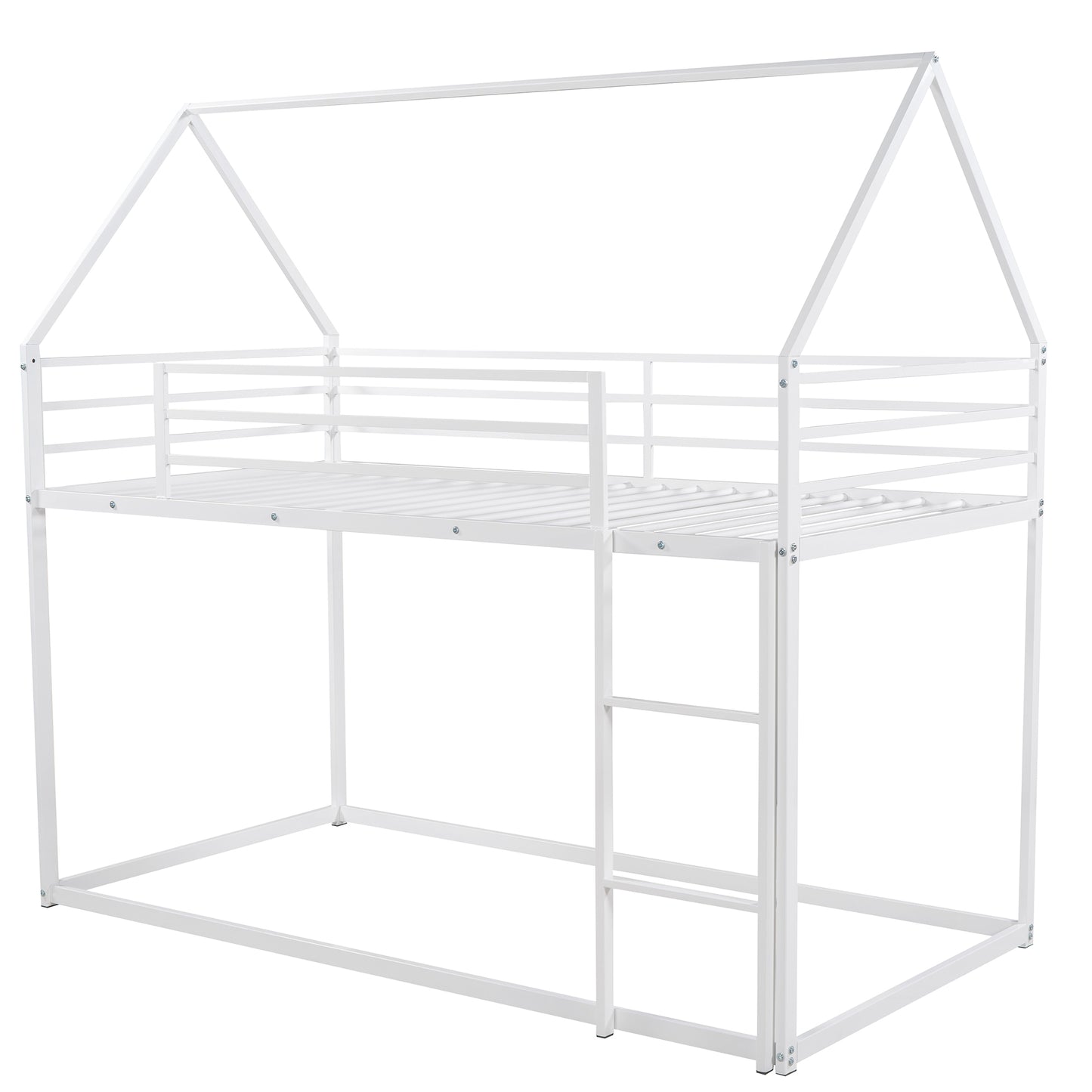 White metal house frame loft bed with ladder for kids