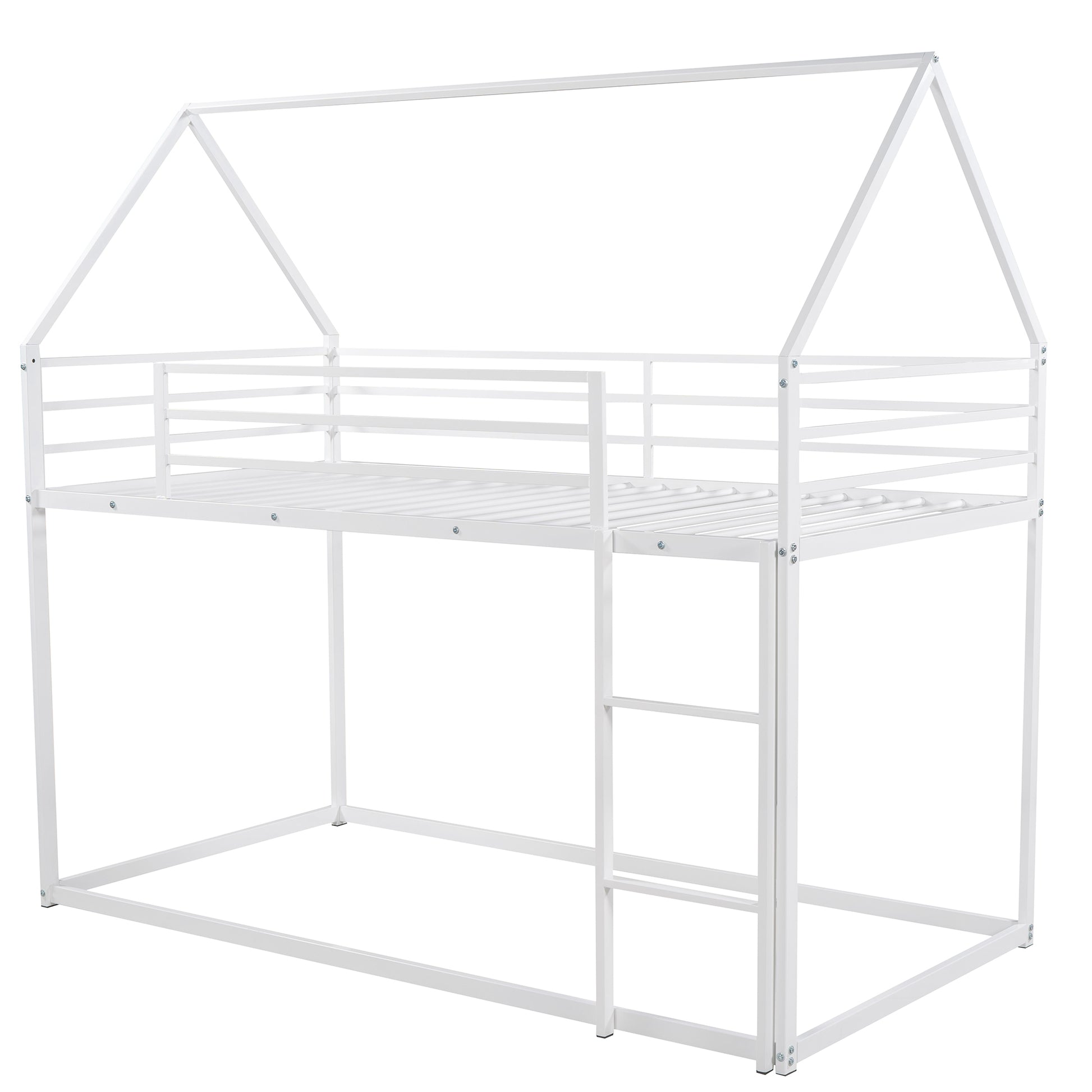 White metal house frame loft bed with ladder for kids
