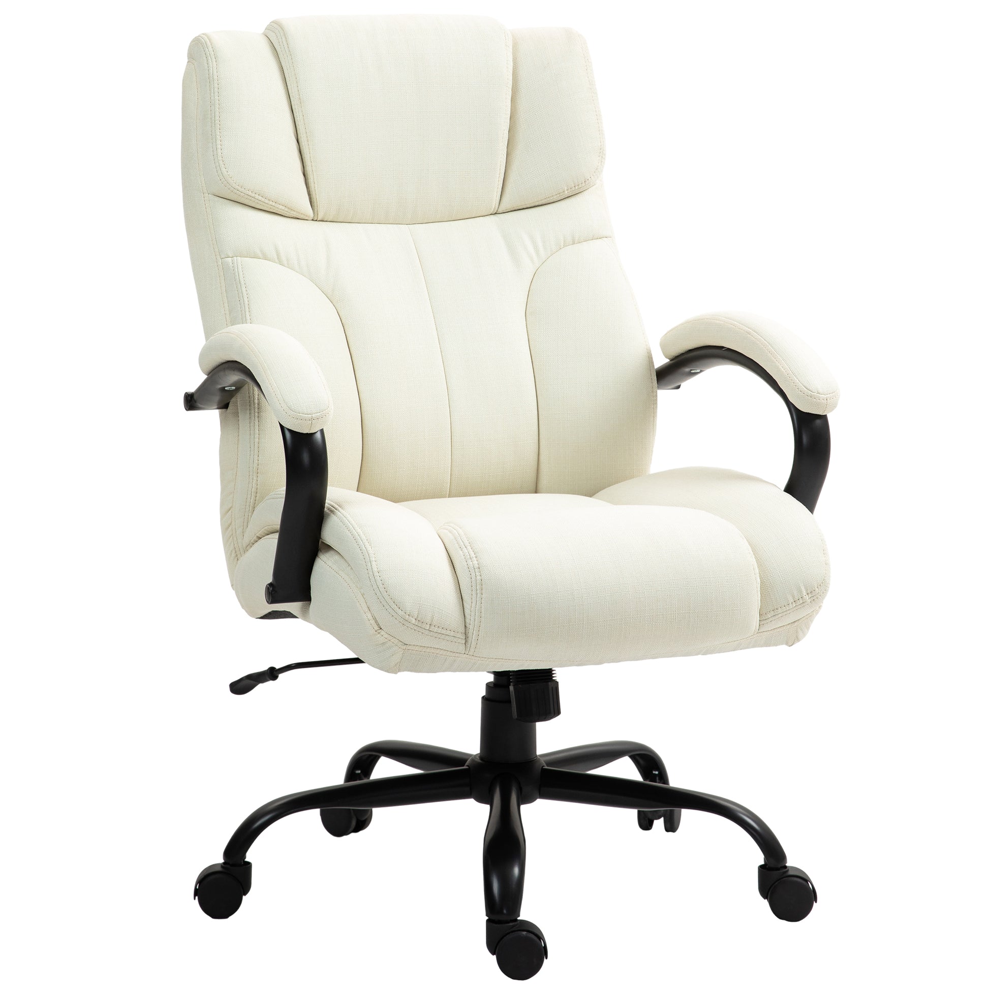 Cream fabric executive office chair with padded arms and lumbar support