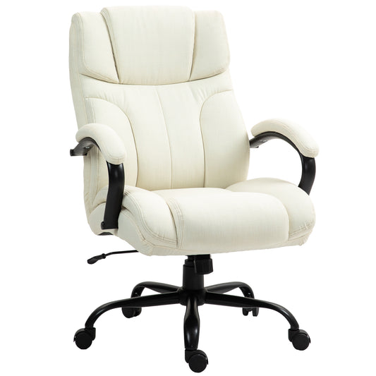 Cream fabric executive office chair with padded arms and lumbar support