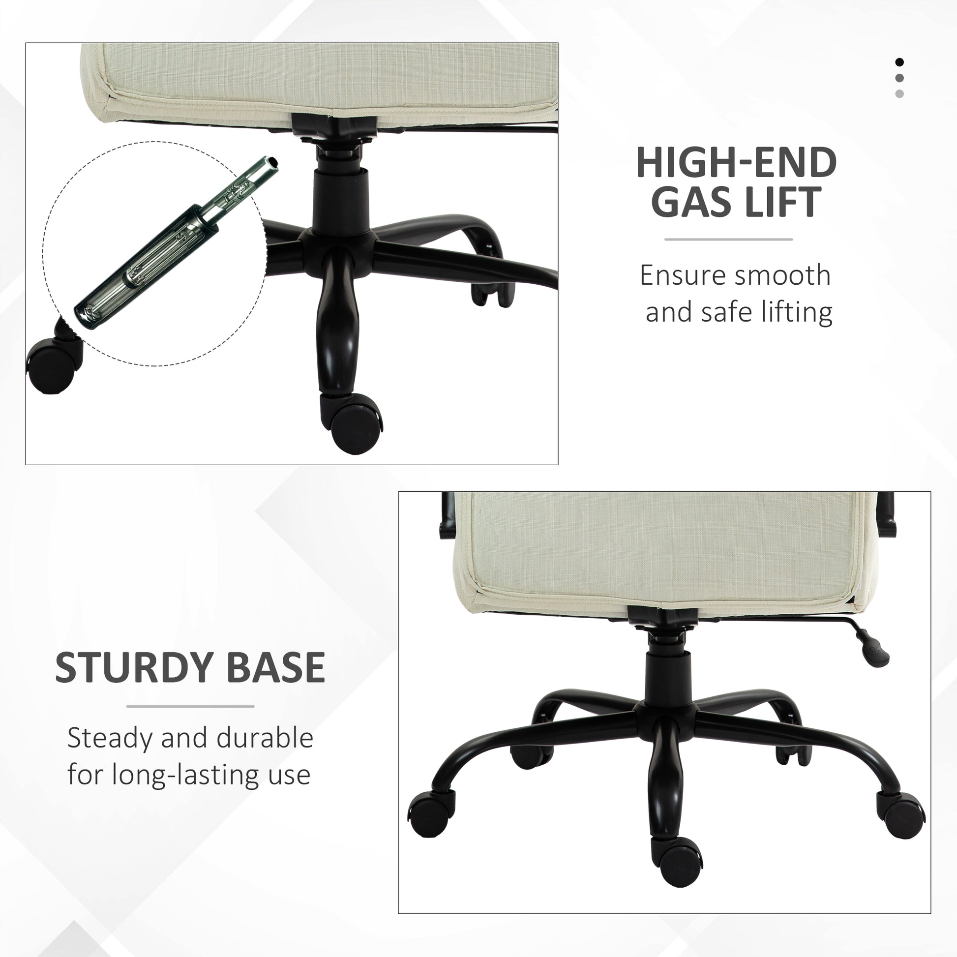 Office chair with durable black metal fivestar base and smoothrolling casters
