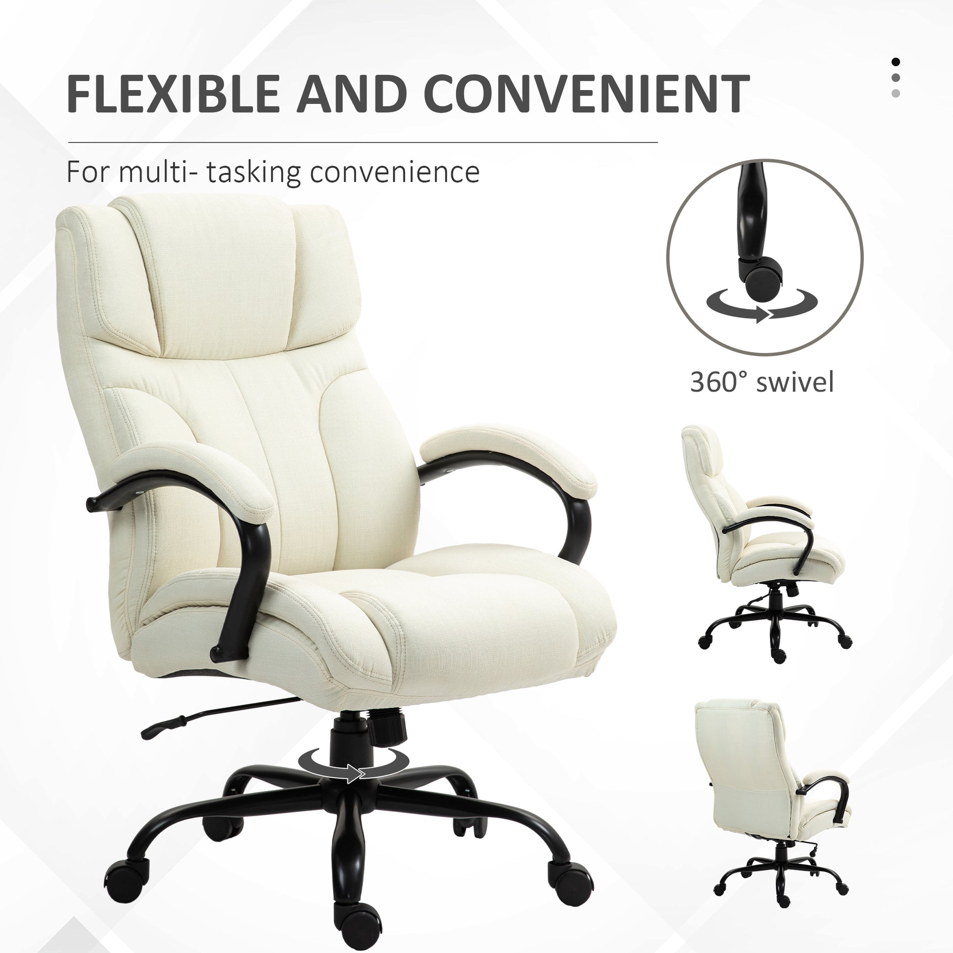 Cream fabric executive office chair with adjustable height and casters