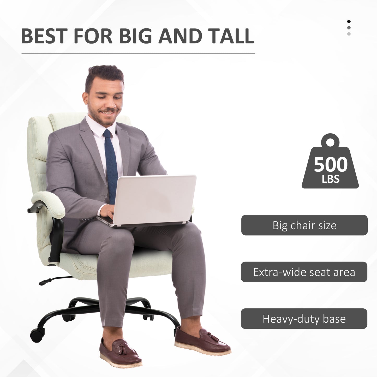 Cream fabric big and tall office chair with extrawide seat and heavyduty base