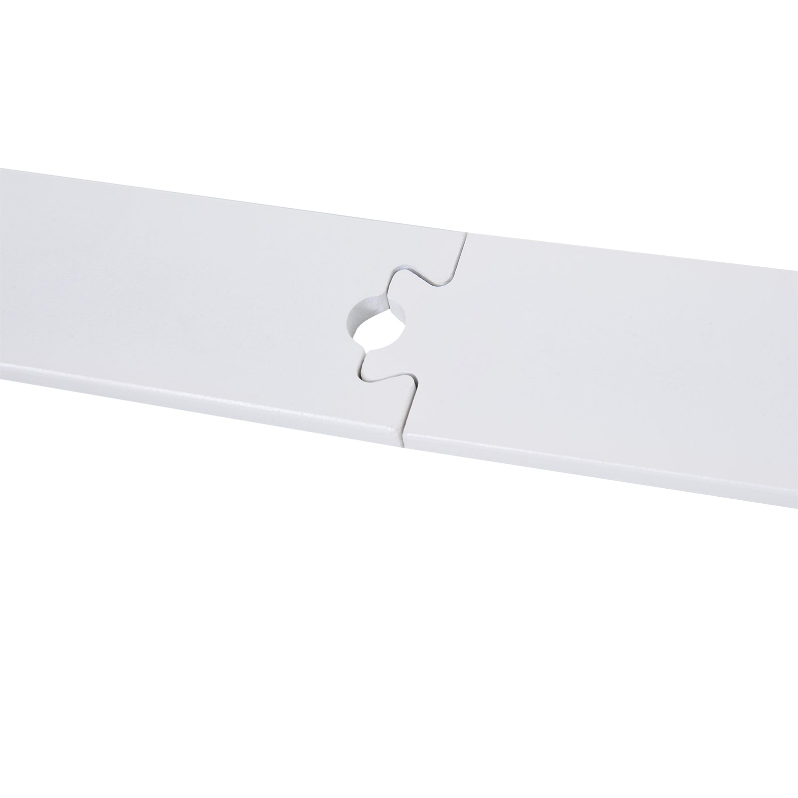 Two white interlocking puzzle pieces with a circular cutout