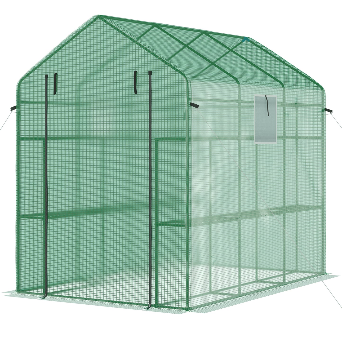 Green mesh walkin greenhouse with shelves ideal for garden enthusiasts