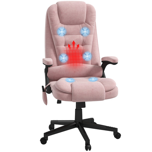 Pink upholstered office chair with builtin massage and heating features for ultimate comfort