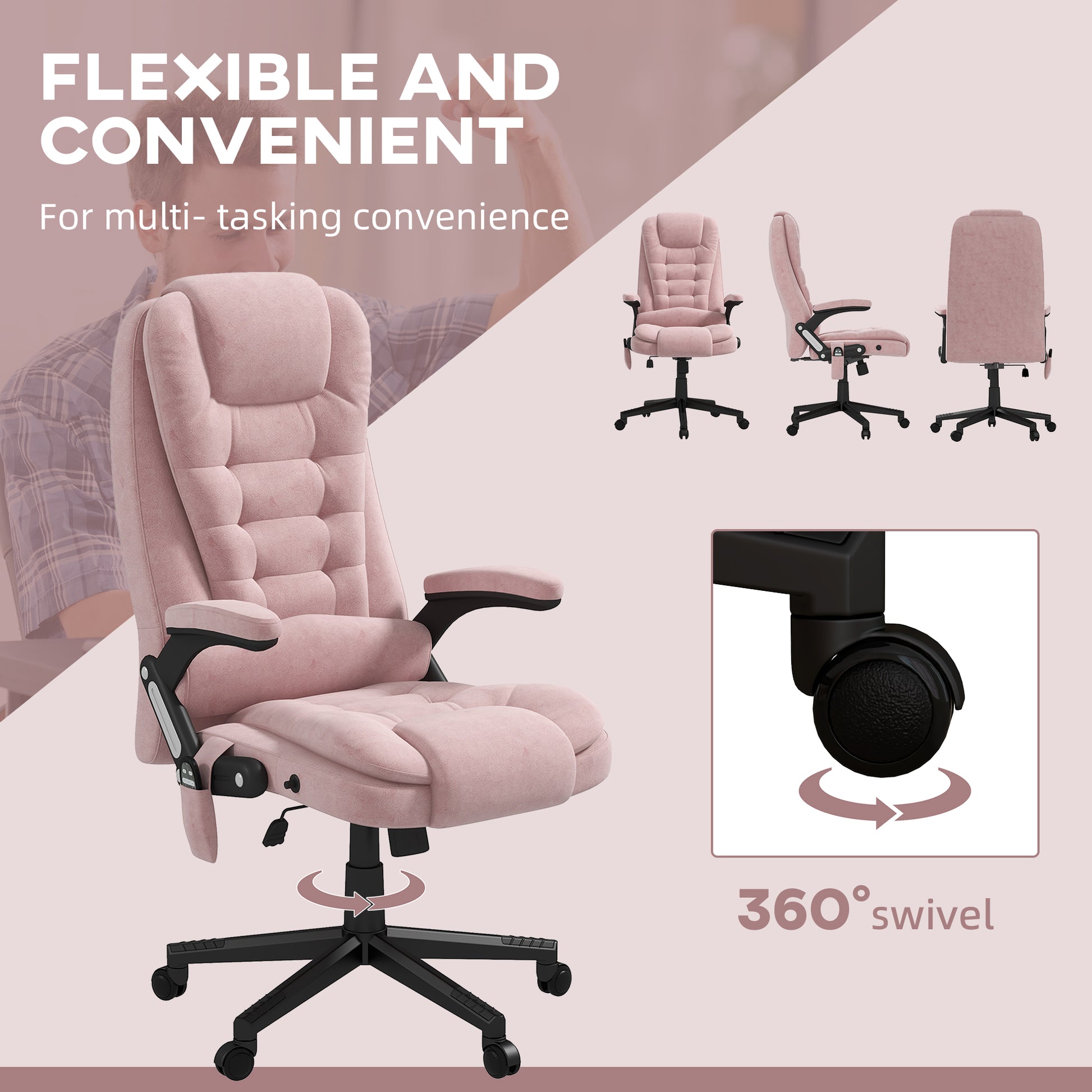 Plush pink velvet executive office chair with tufted back and padded armrests