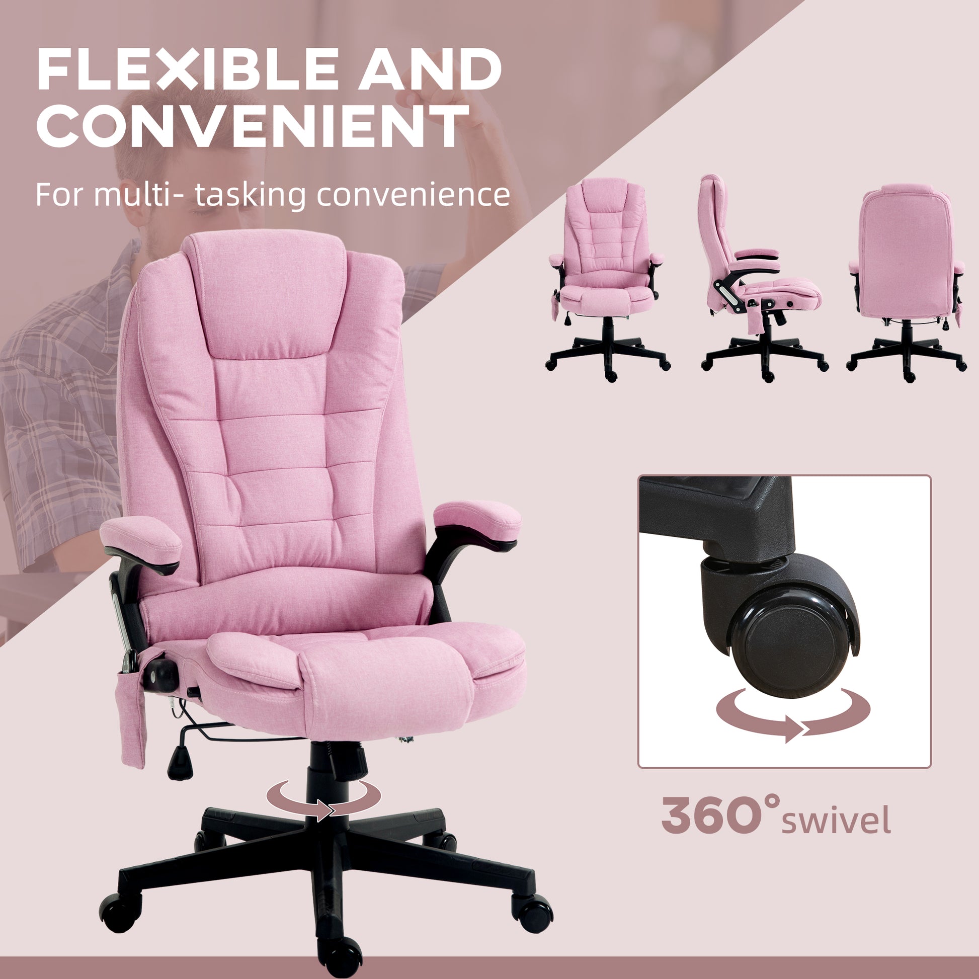 Pink ergonomic office chair with padded arms and headrest perfect for long work sessions