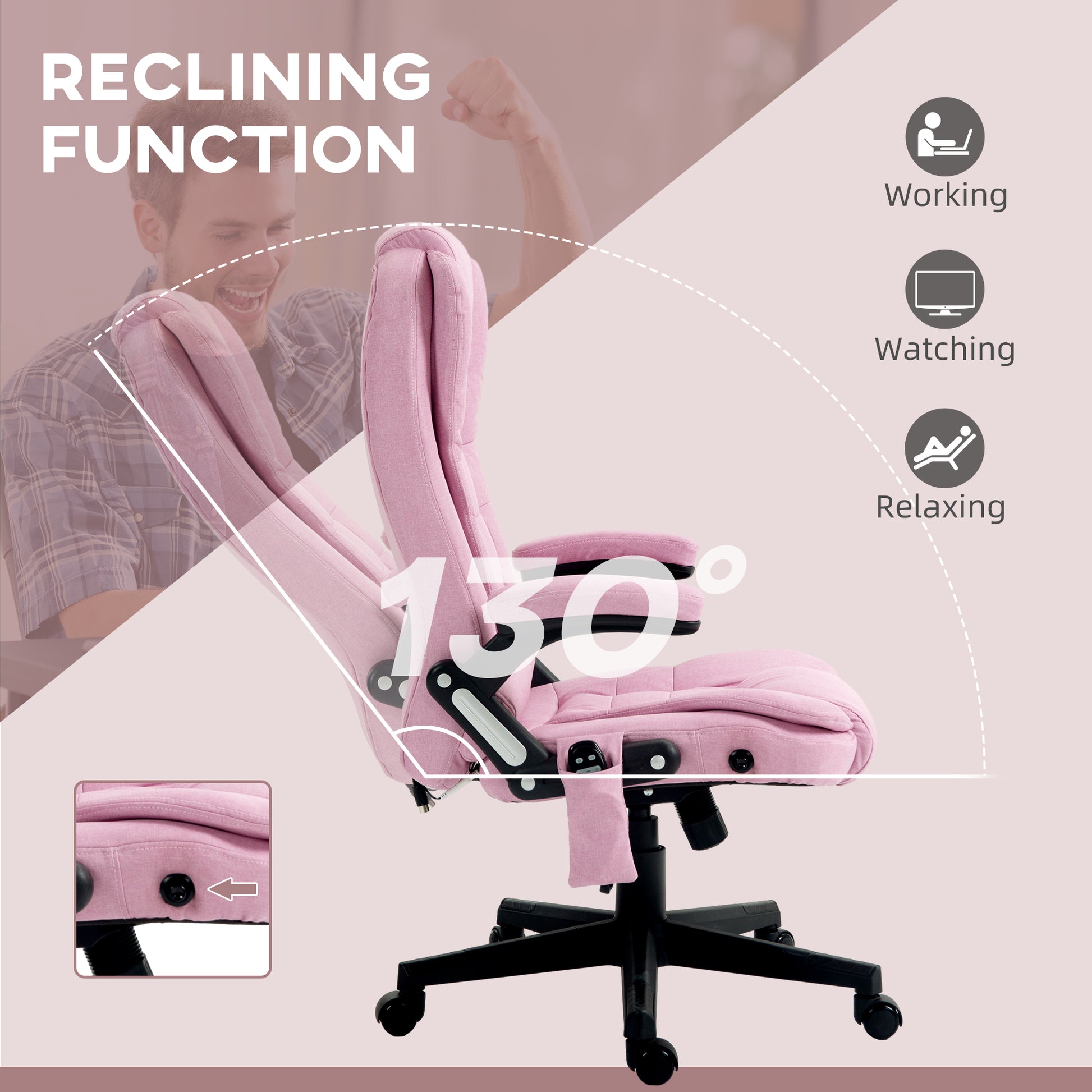 Pink fabric ergonomic gaming chair with reclining function adjustable armrests and footrest