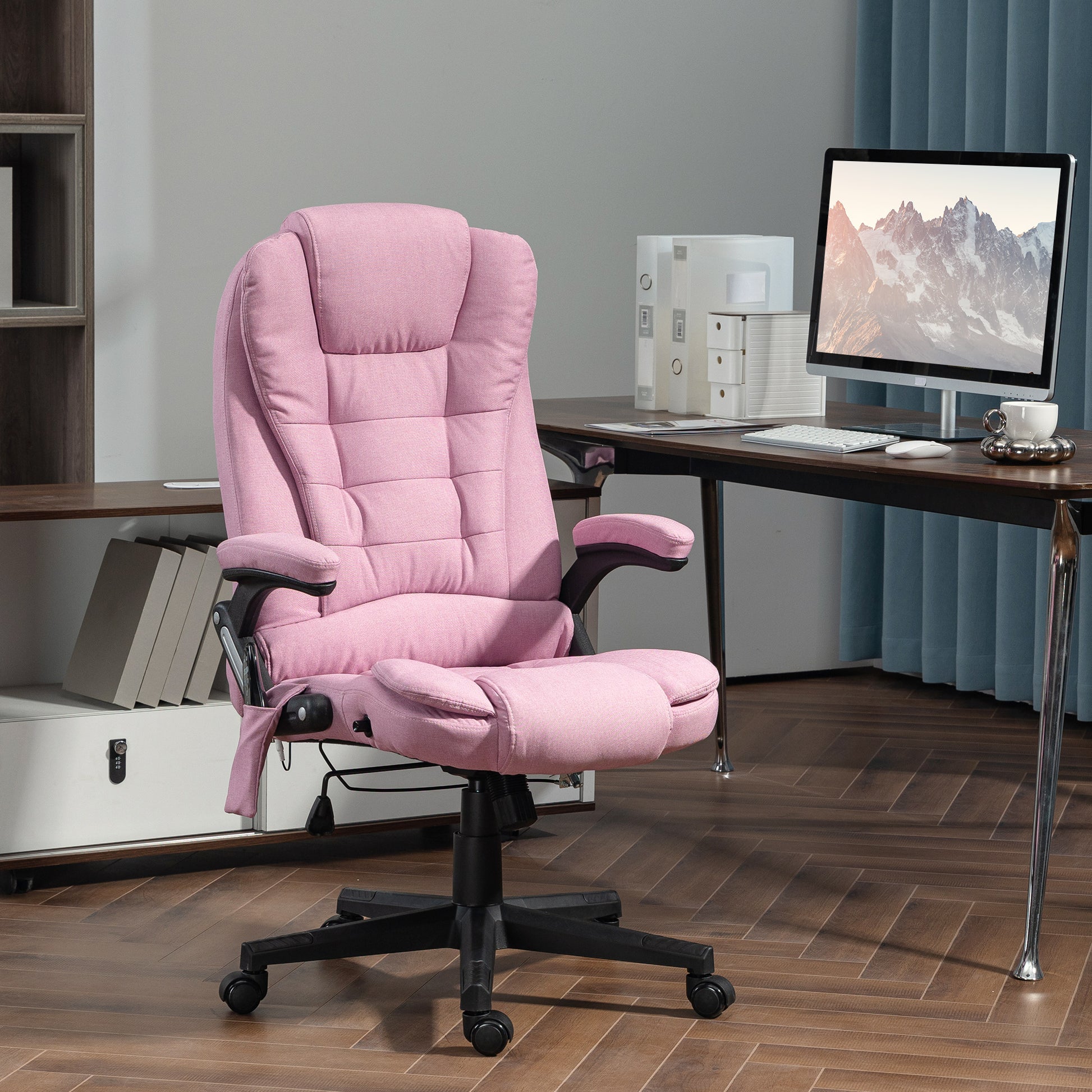 Pink ergonomic office chair with adjustable lumbar support