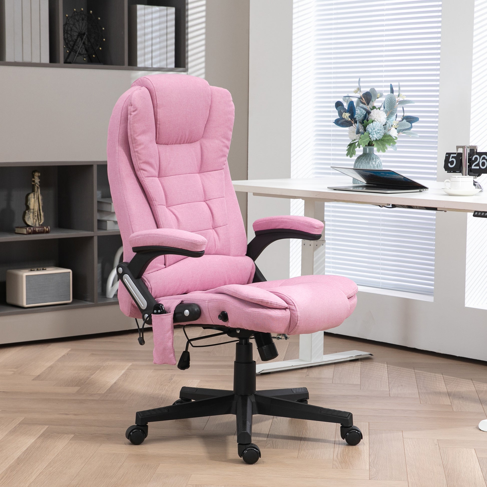 Padded pink ergonomic office chair with adjustable lumbar support