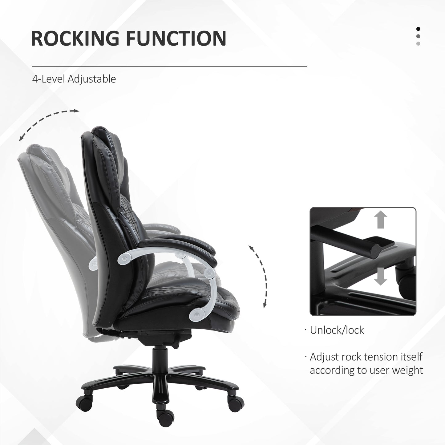 Black leather executive chair with rocking function and adjustable height