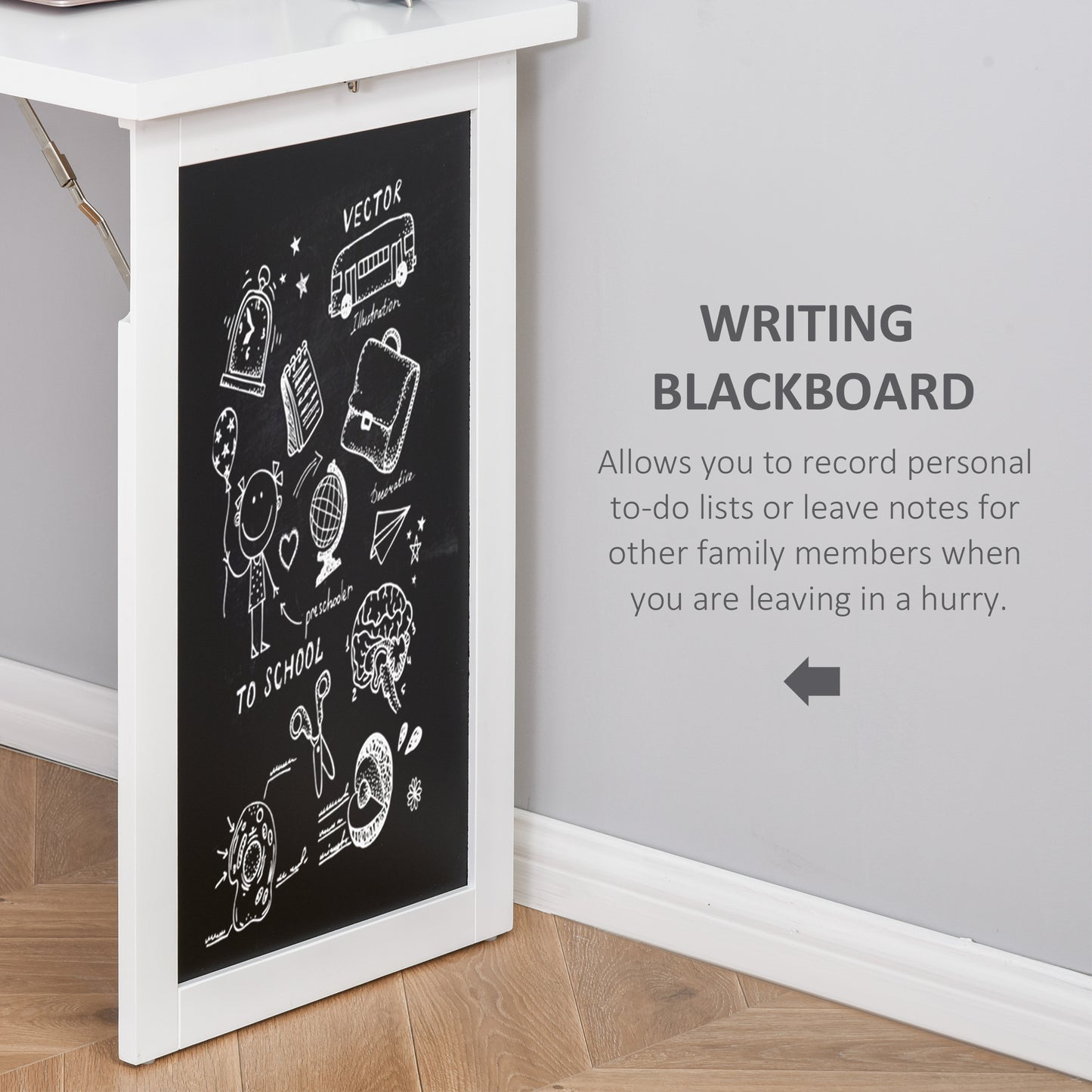 White framed blackboard with chalk drawings of school supplies and TO SCHOOL text