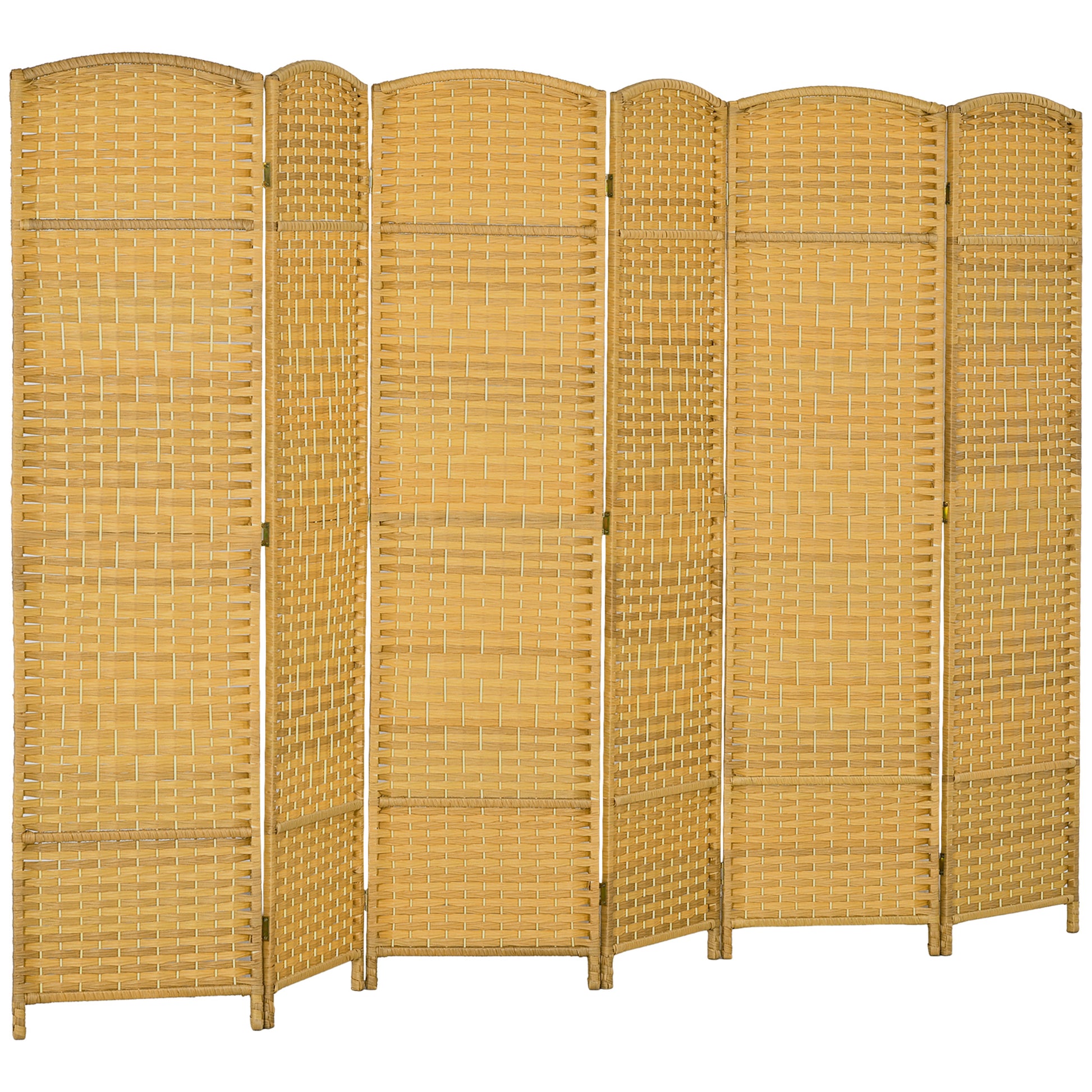 Natural woven rattan room divider screen with arched top panels