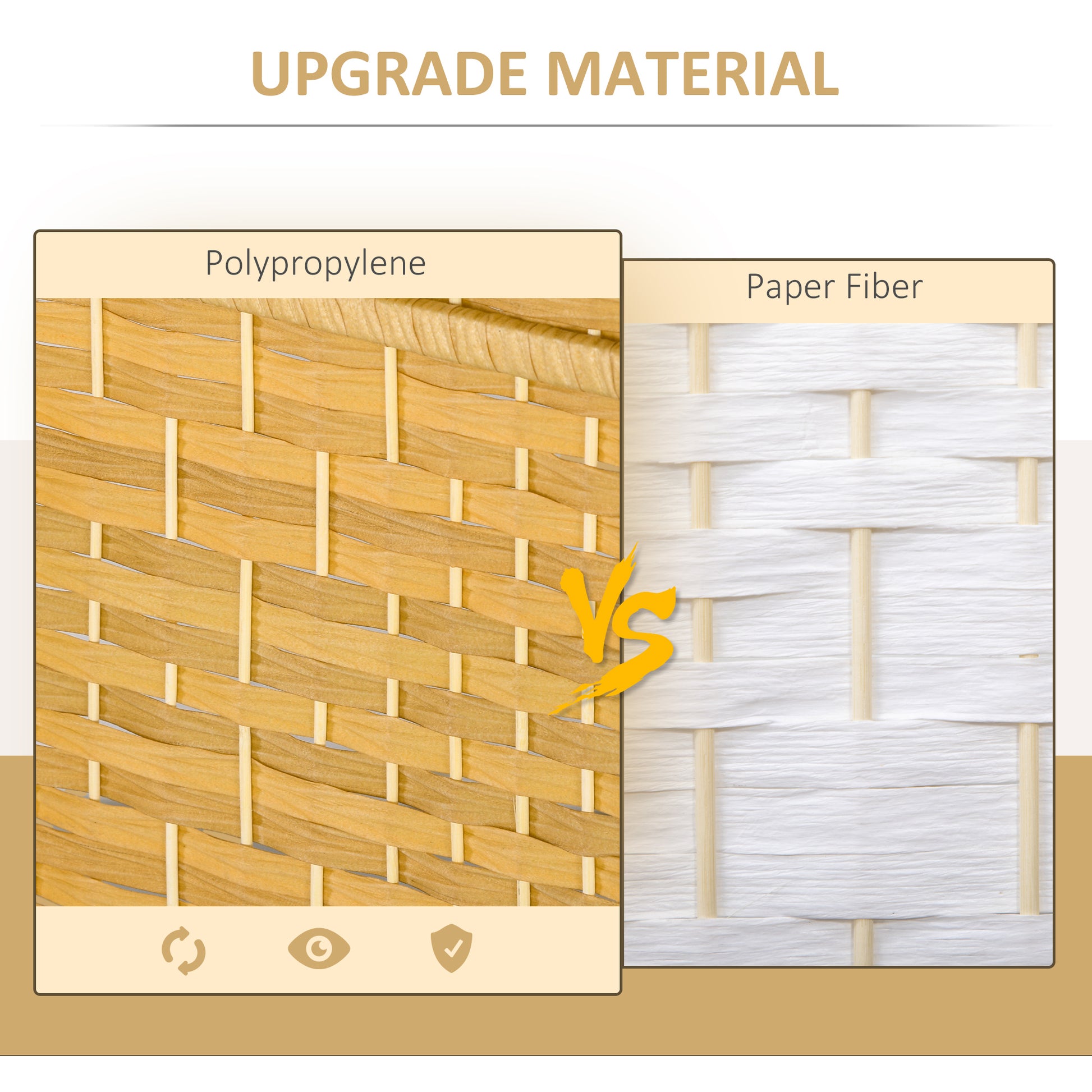 Closeup of woven polypropylene material in tan and light brown hues