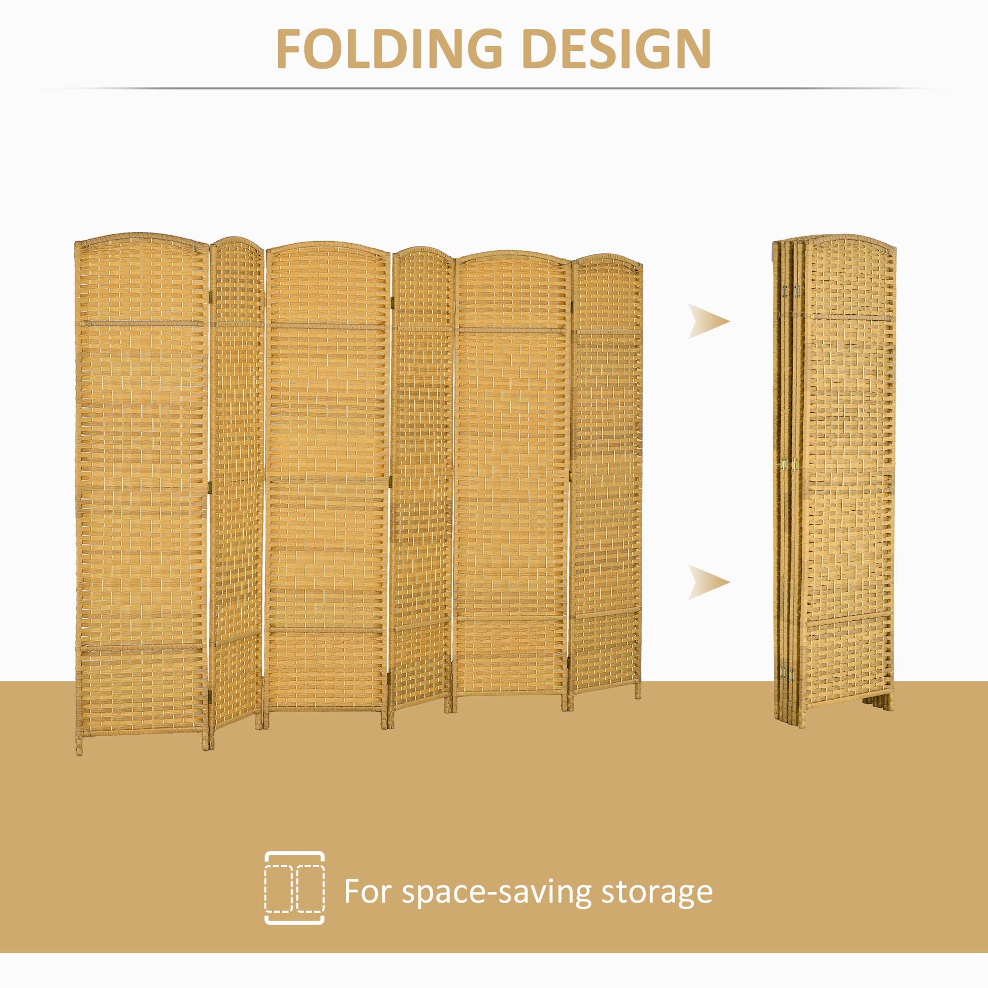 Natural woven wicker room divider in light brown panel folding design for flexible use and privacy