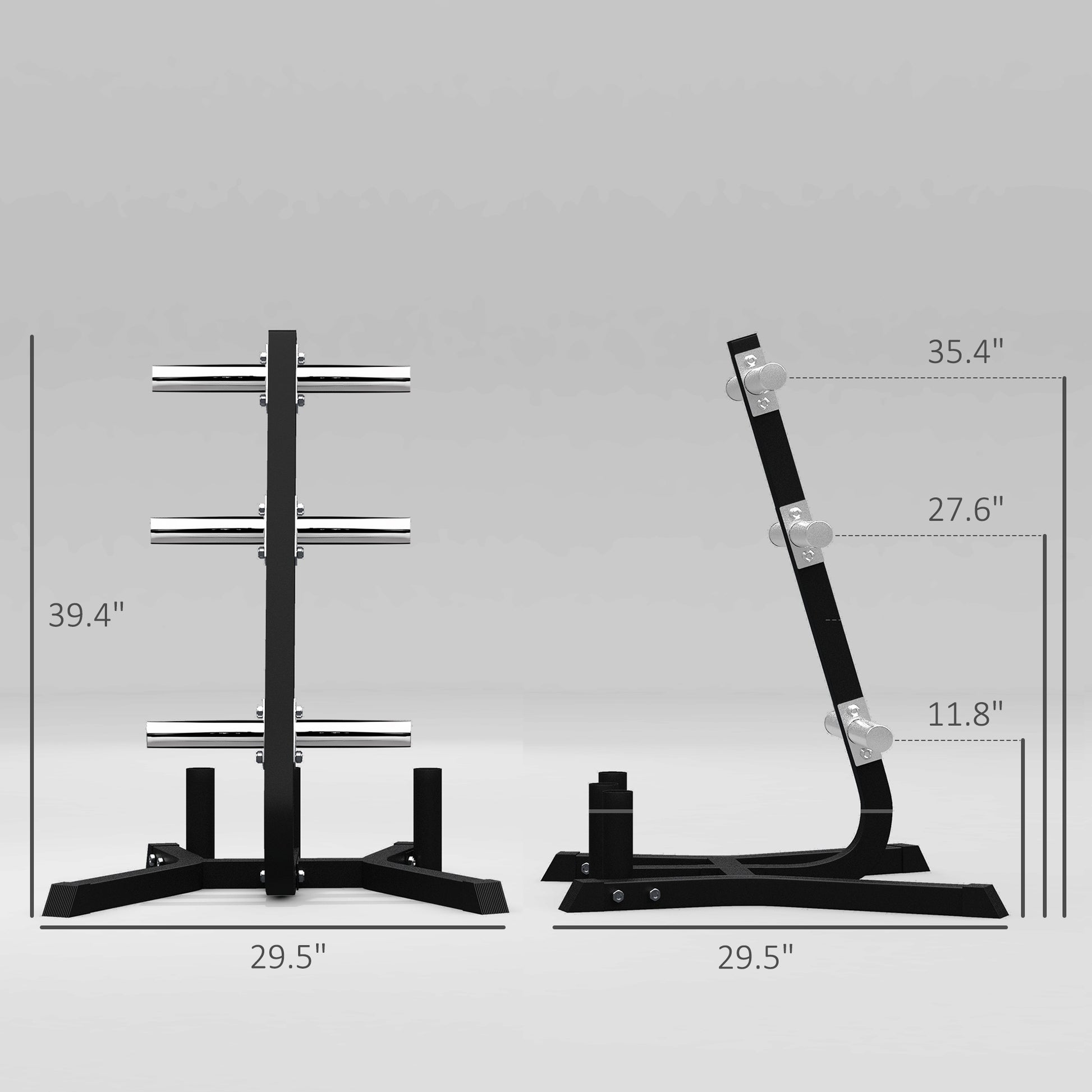 Black weight plate rack with chrome storage horns  inches tall