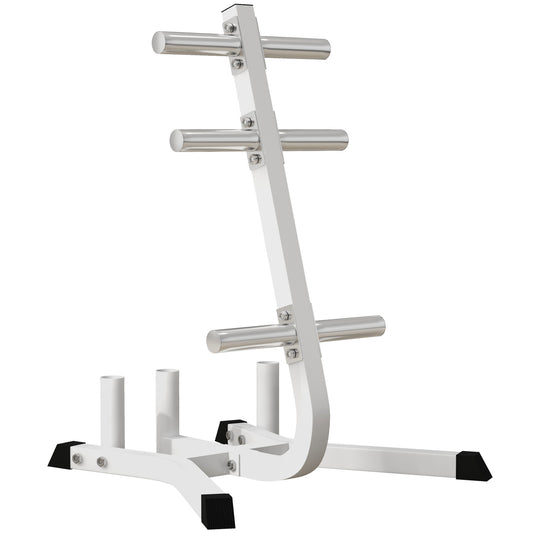 White weight plate rack with chrome pegs for Olympic plates