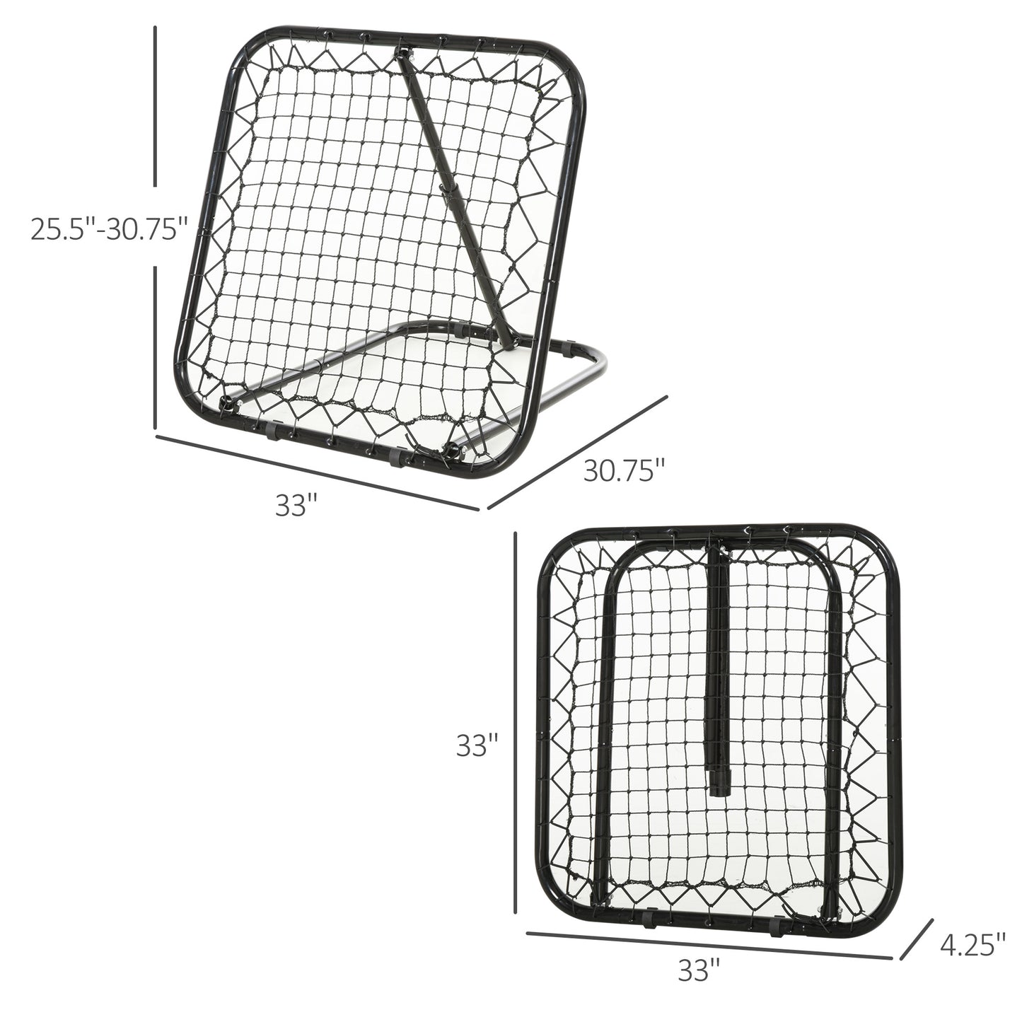 Black adjustable rebounder net for sports training  inches wide and  inches high