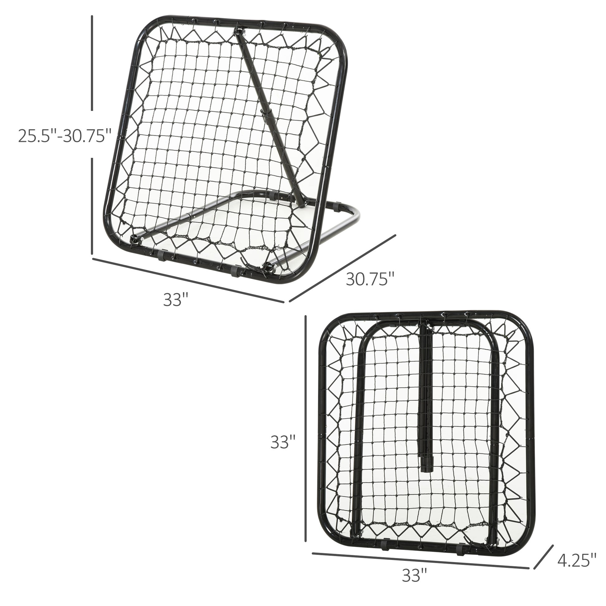 Black adjustable rebounder net for sports training  inches wide and  inches high