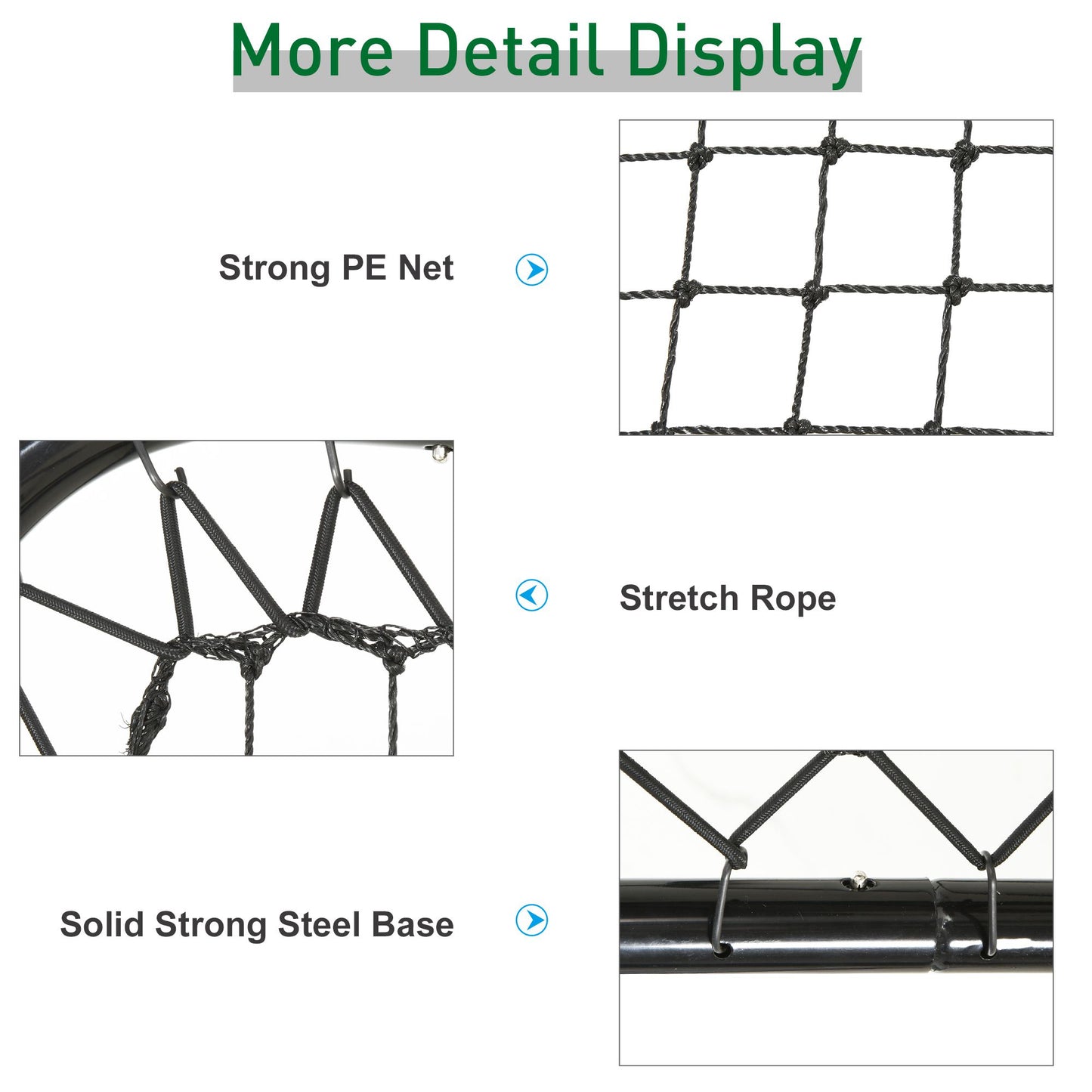 Closeup of a sturdy black PE net with tight knots designed for durability and containment