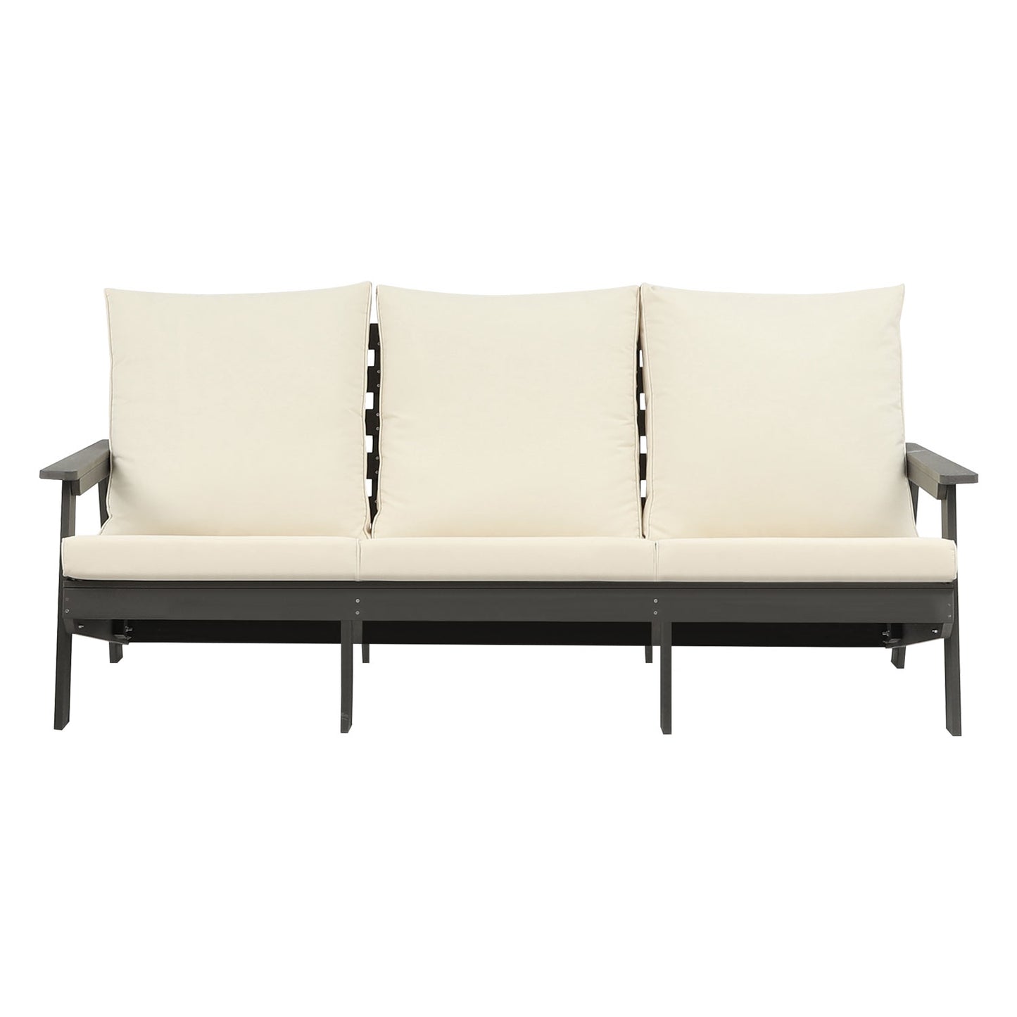 Dark gray outdoor sofa with three cream cushions modern patio furniture