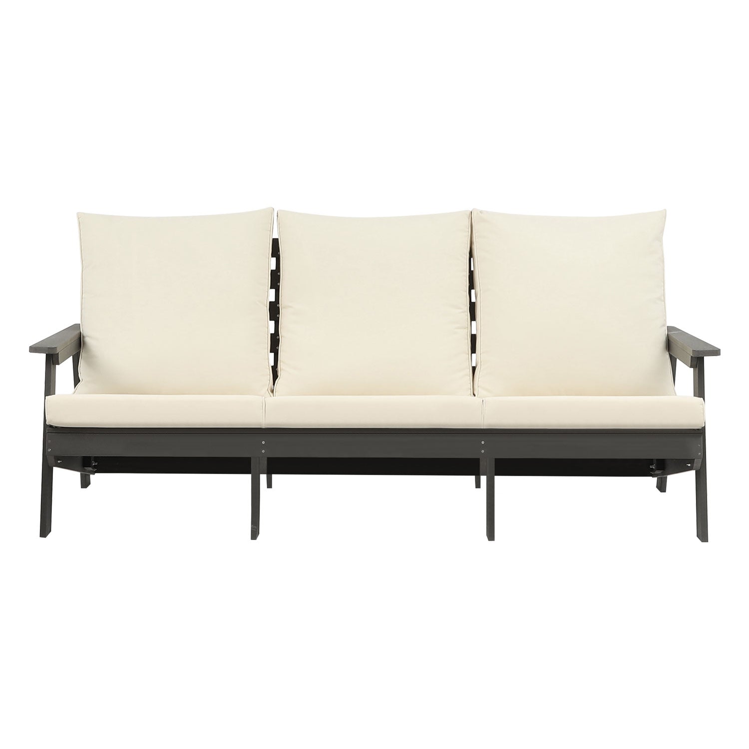 Dark gray outdoor sofa with three cream cushions modern patio furniture