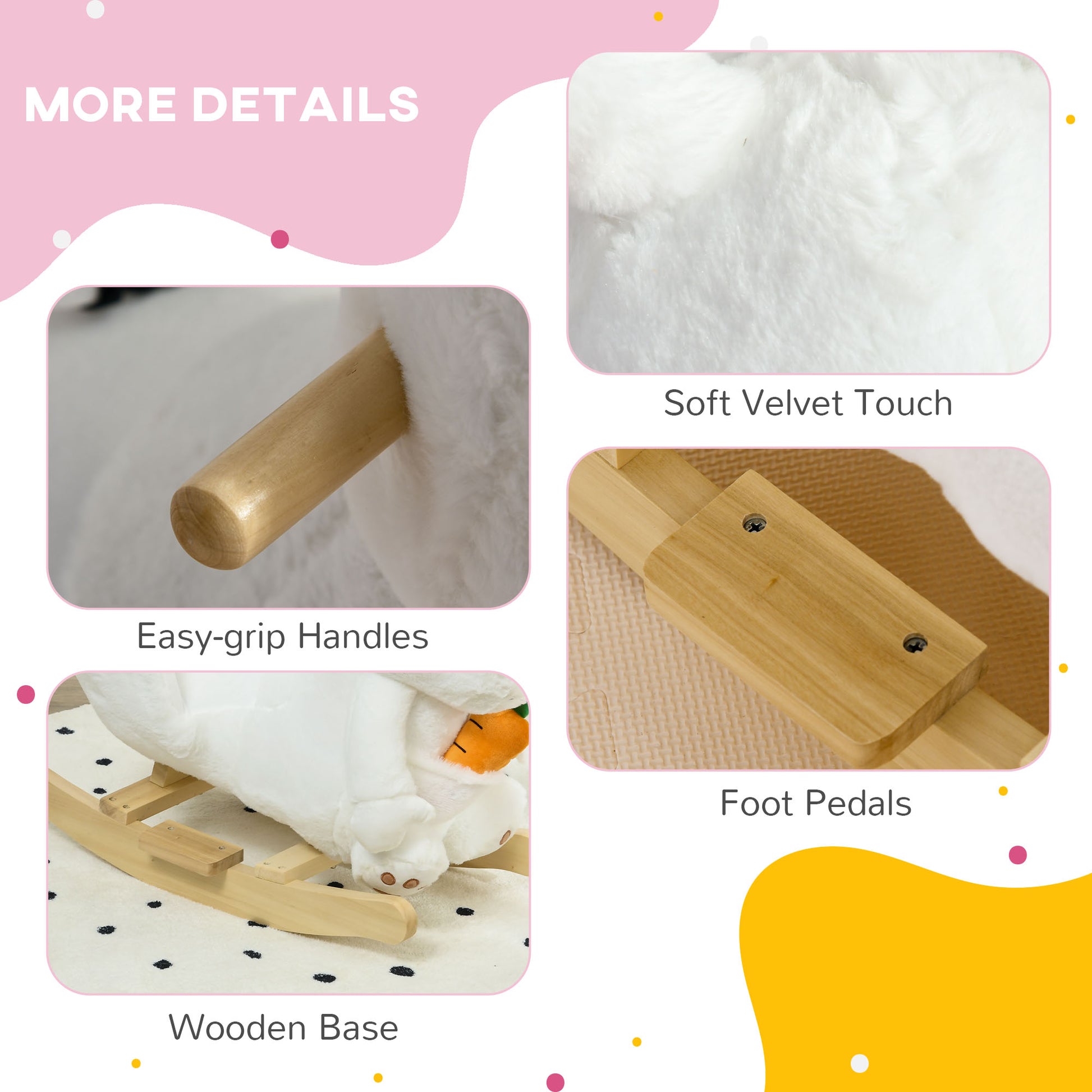 White plush rocking animal with soft velvet touch