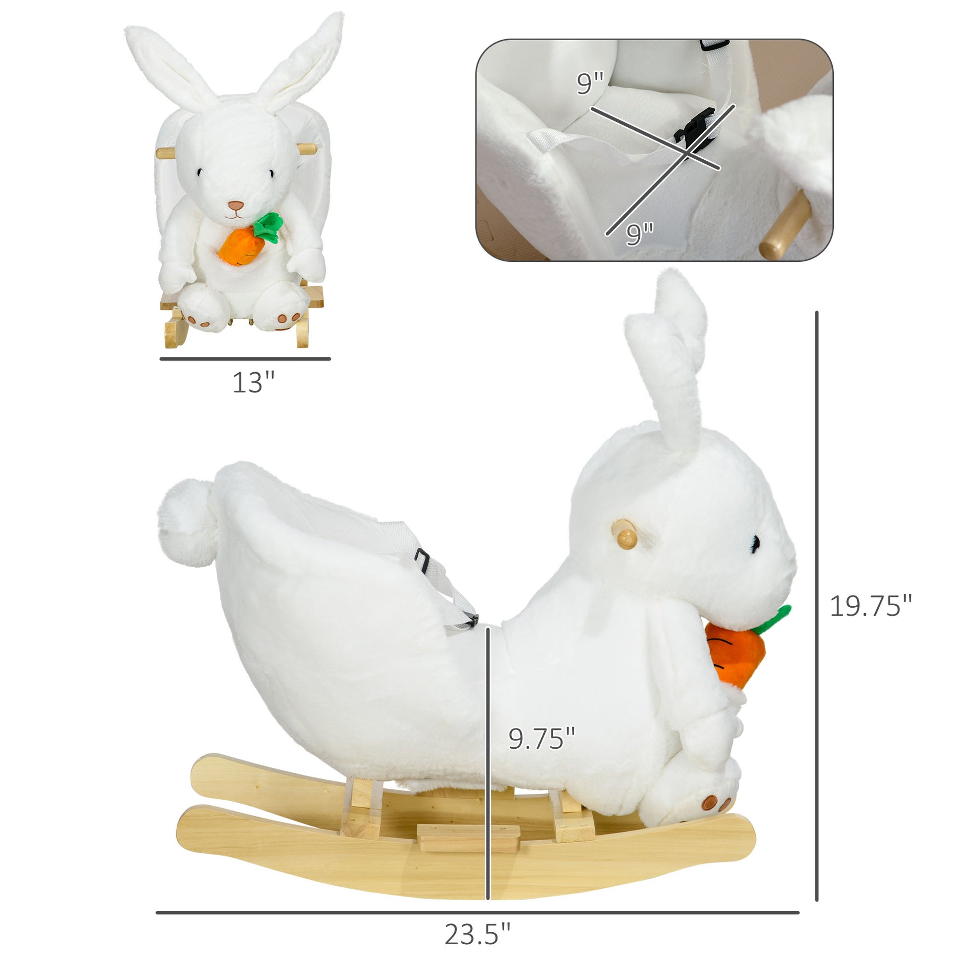 Plush white bunny rocker with carrot detail perfect for toddlers