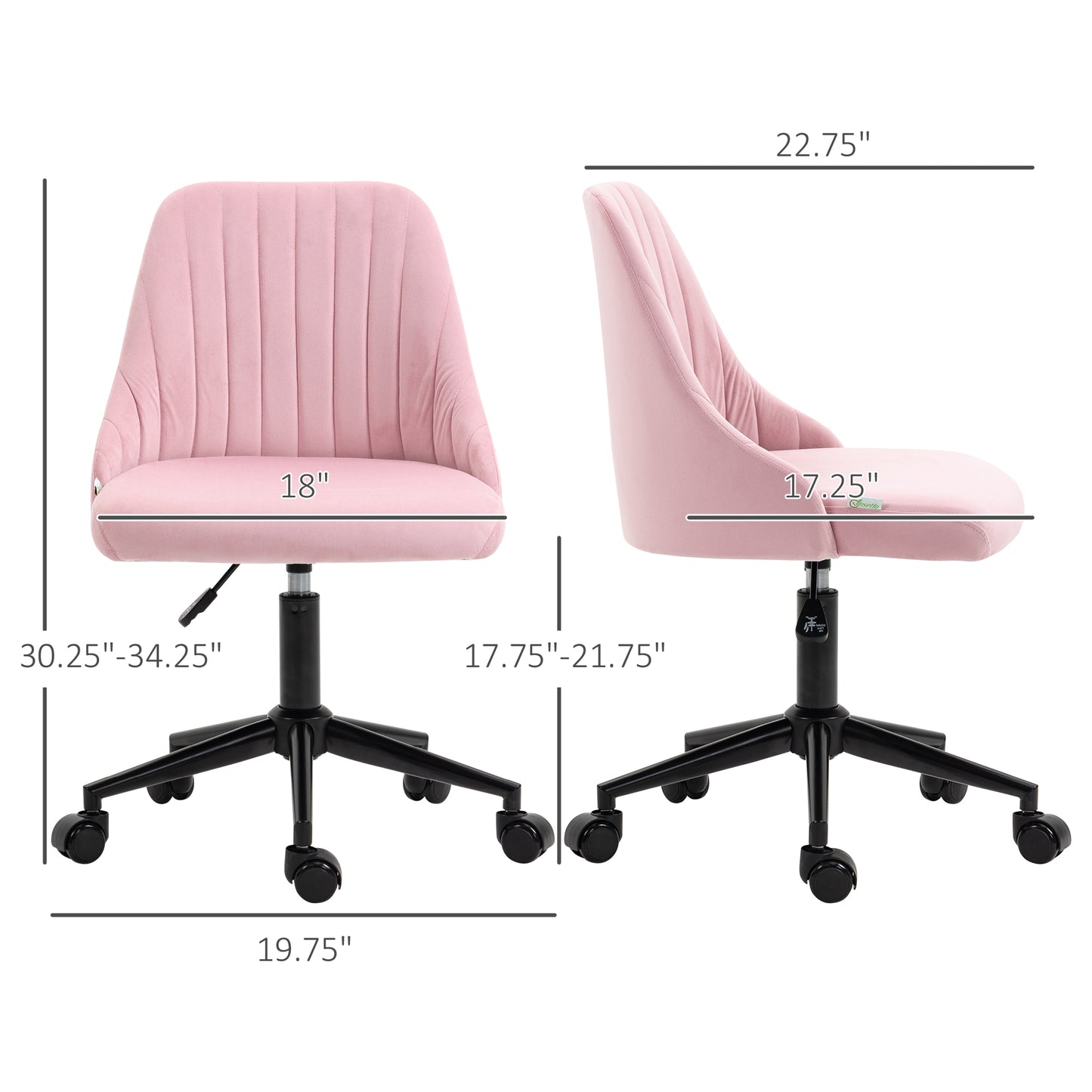 Pink velvet executive chair with vertical channel tufting and adjustable height