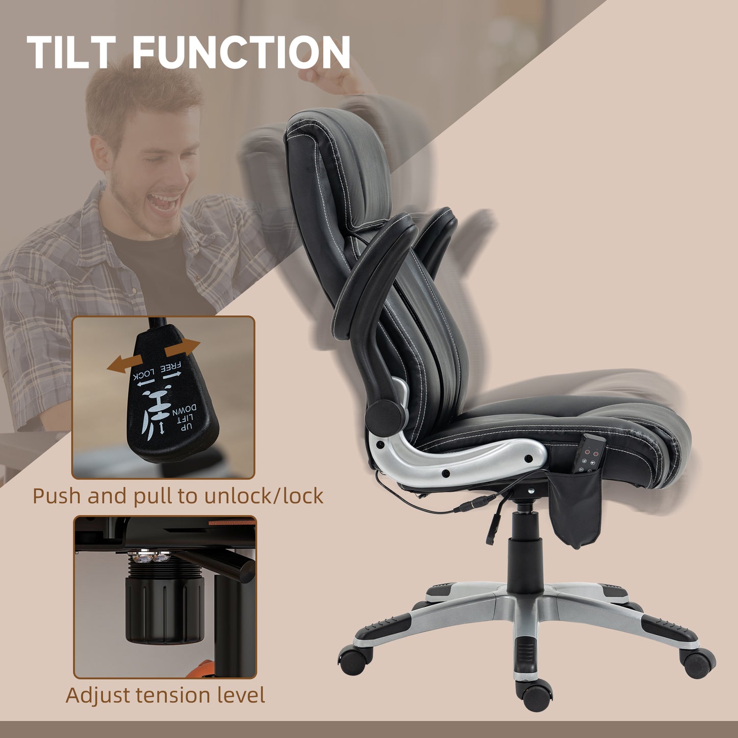 Black executive office chair with tilt function and adjustable tension