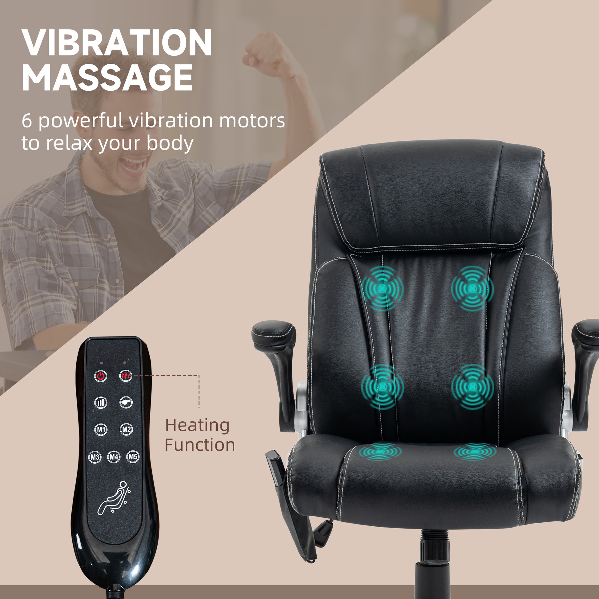 Black executive office chair with builtin vibration massage and heating function