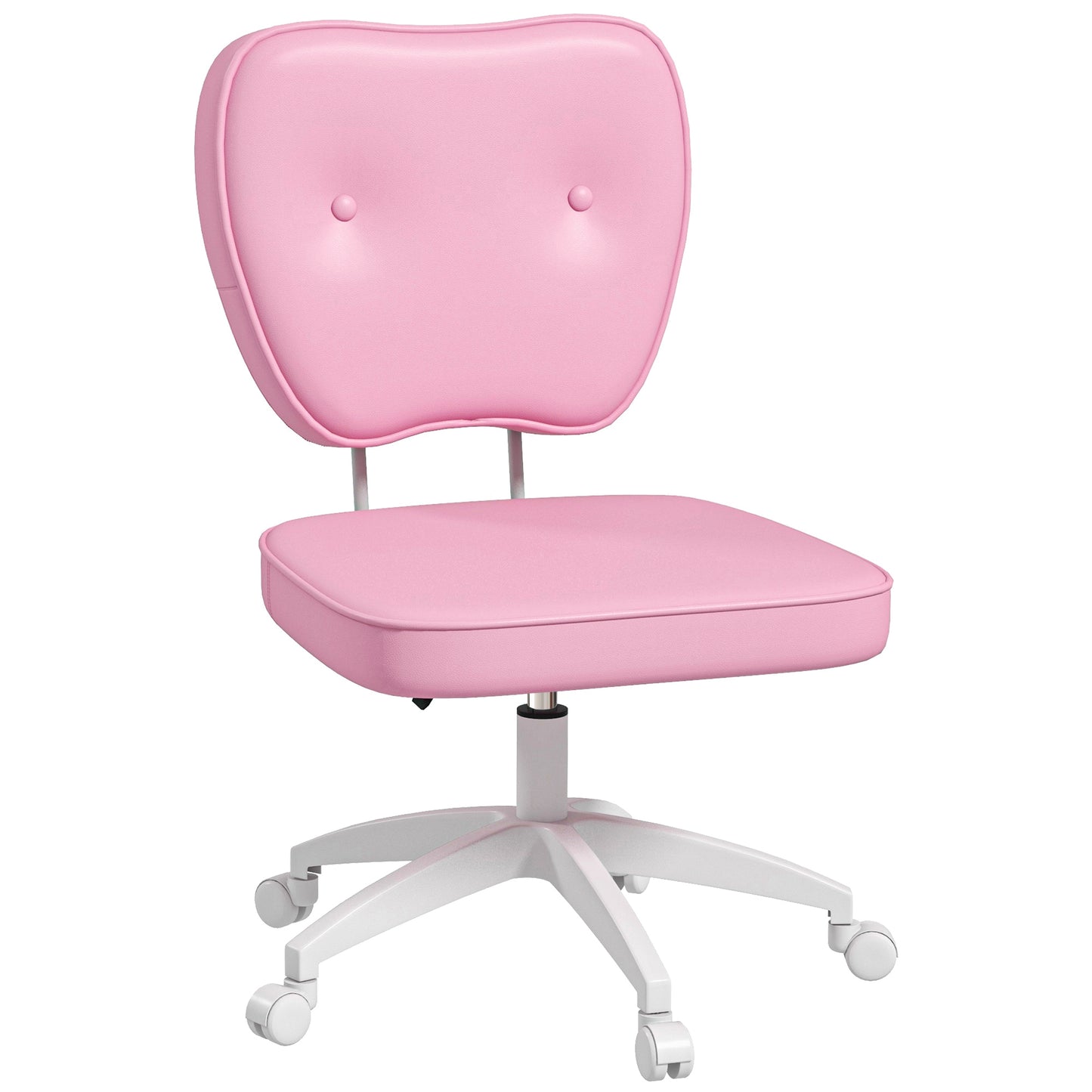 Pink faux leather task chair with tufted back and white base