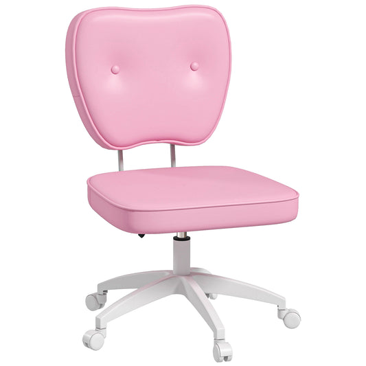 Pink faux leather task chair with tufted back and white base
