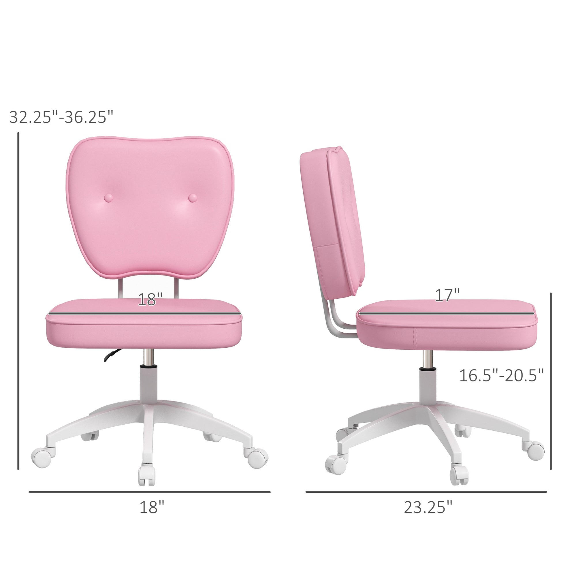 Pink adjustable ergonomic desk chair with white base and wheels ideal for a childs study area