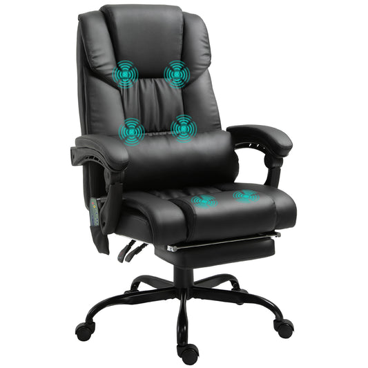 Black ergonomic office chair with builtin massage features and adjustable footrest