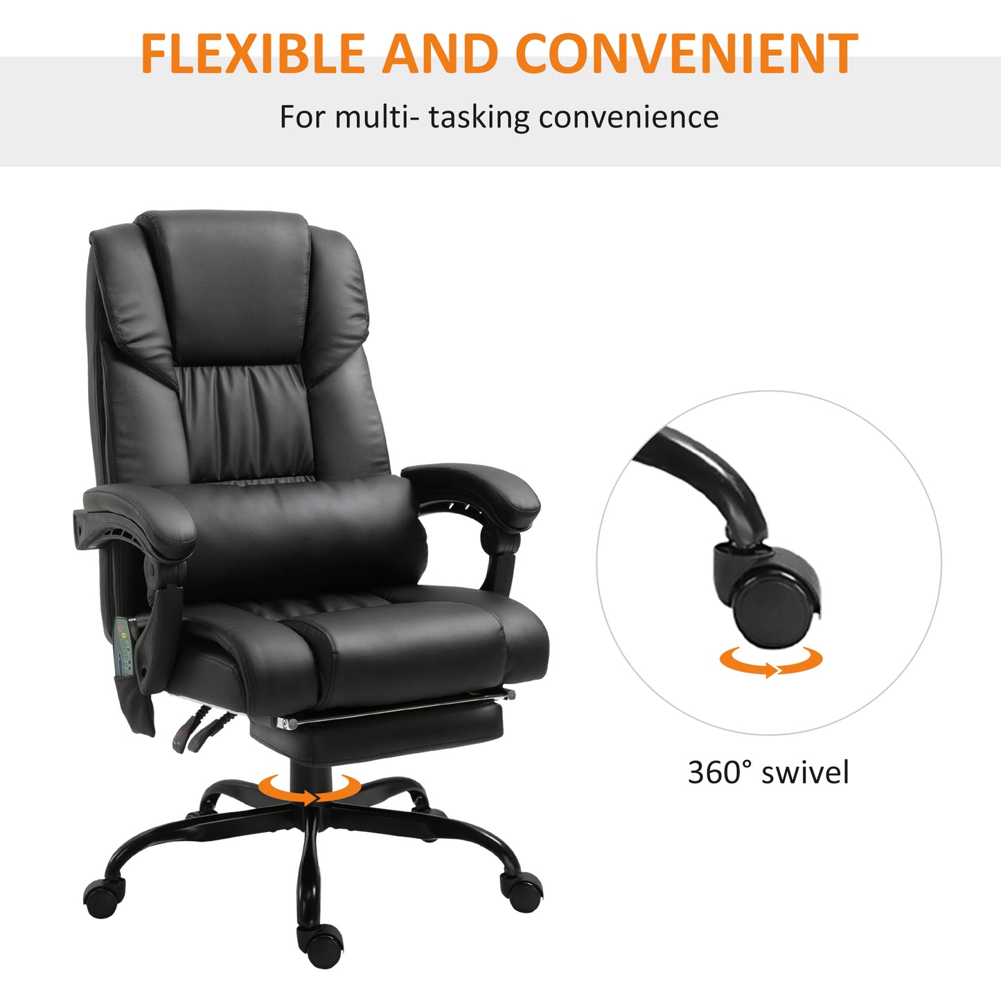 Black executive office chair with padded headrest and adjustable armrests for comfort