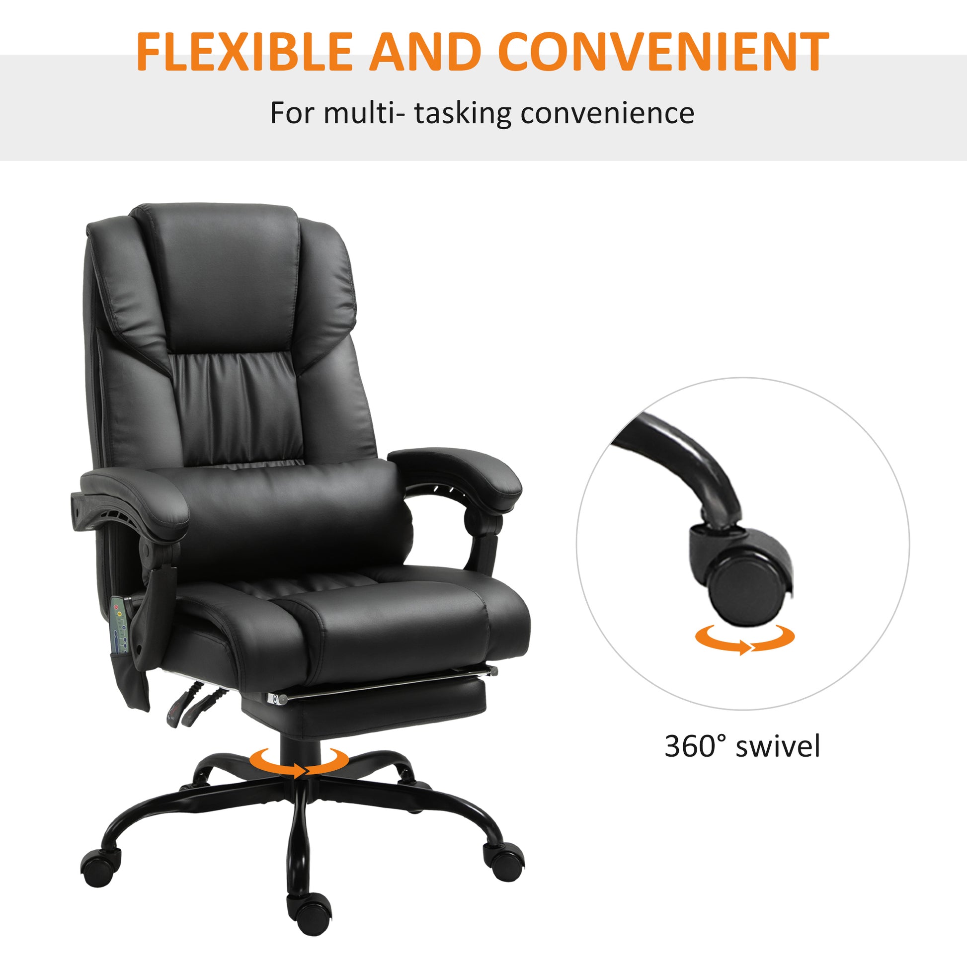 Black executive office chair with padded headrest and adjustable armrests for comfort