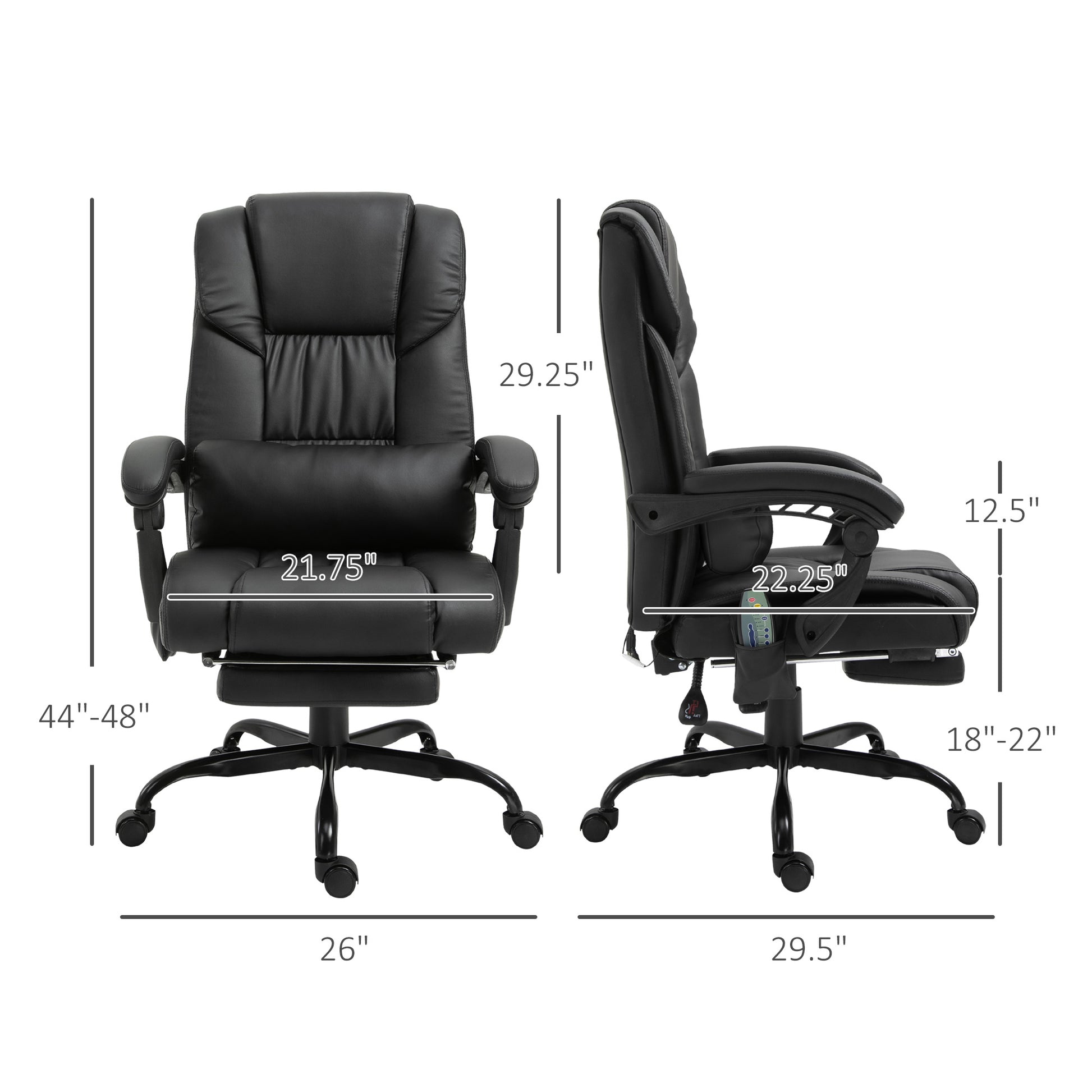 Black executive office chair with adjustable lumbar support and footrest