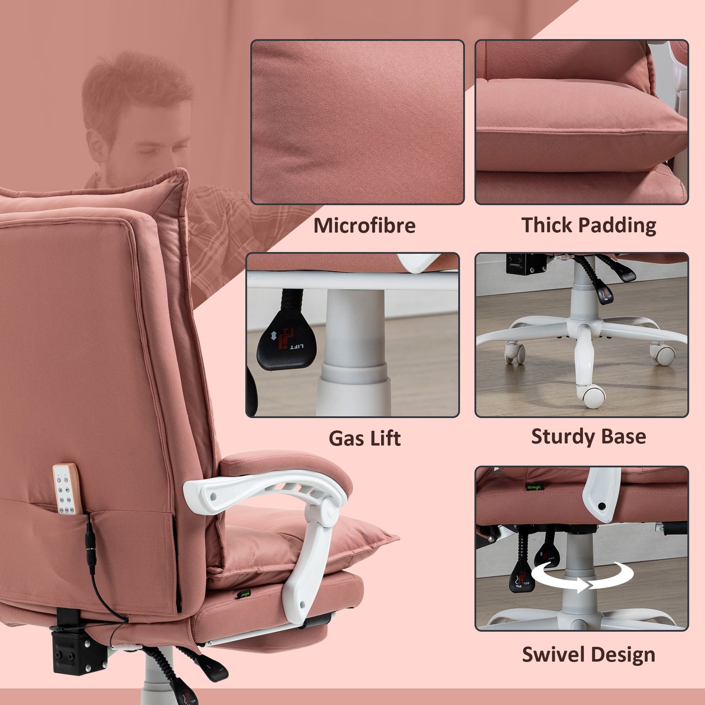 Closeup of plush pink office chair microfiber fabric texture