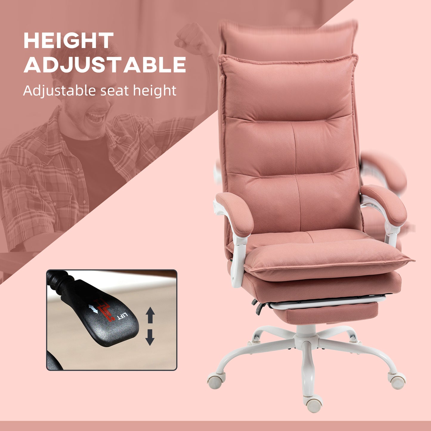 Pink ergonomic office chair with plush cushioning and adjustable height for comfortable work