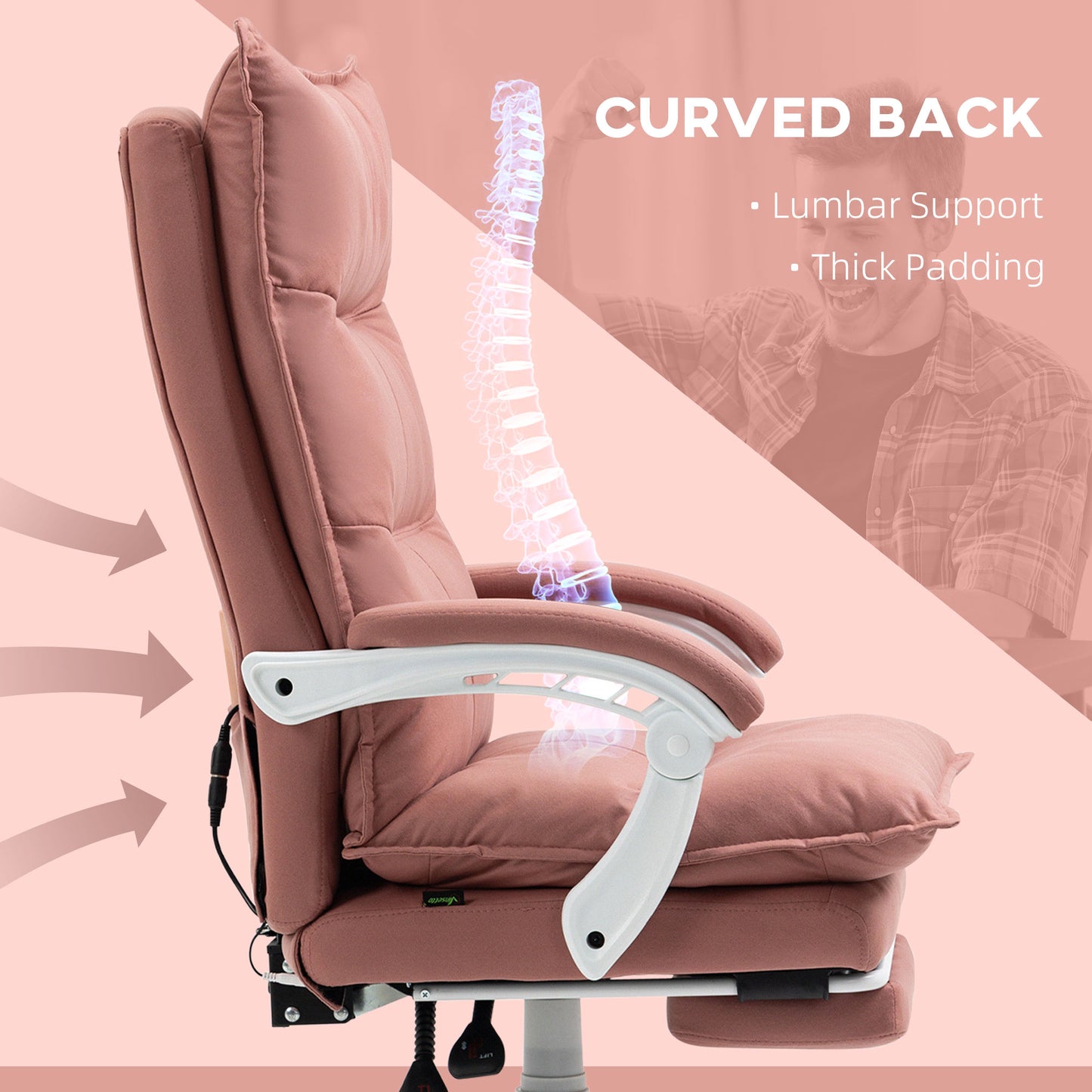 Pink ergonomic office chair with lumbar support and plush cushioning