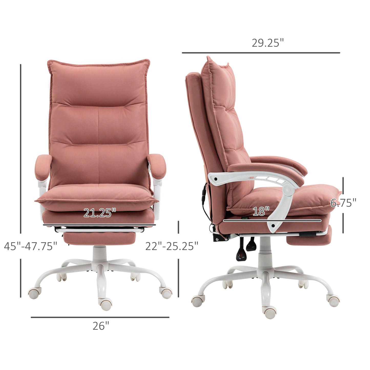 Ergonomic office chair in dusty rose with adjustable footrest and padded armrests for comfort