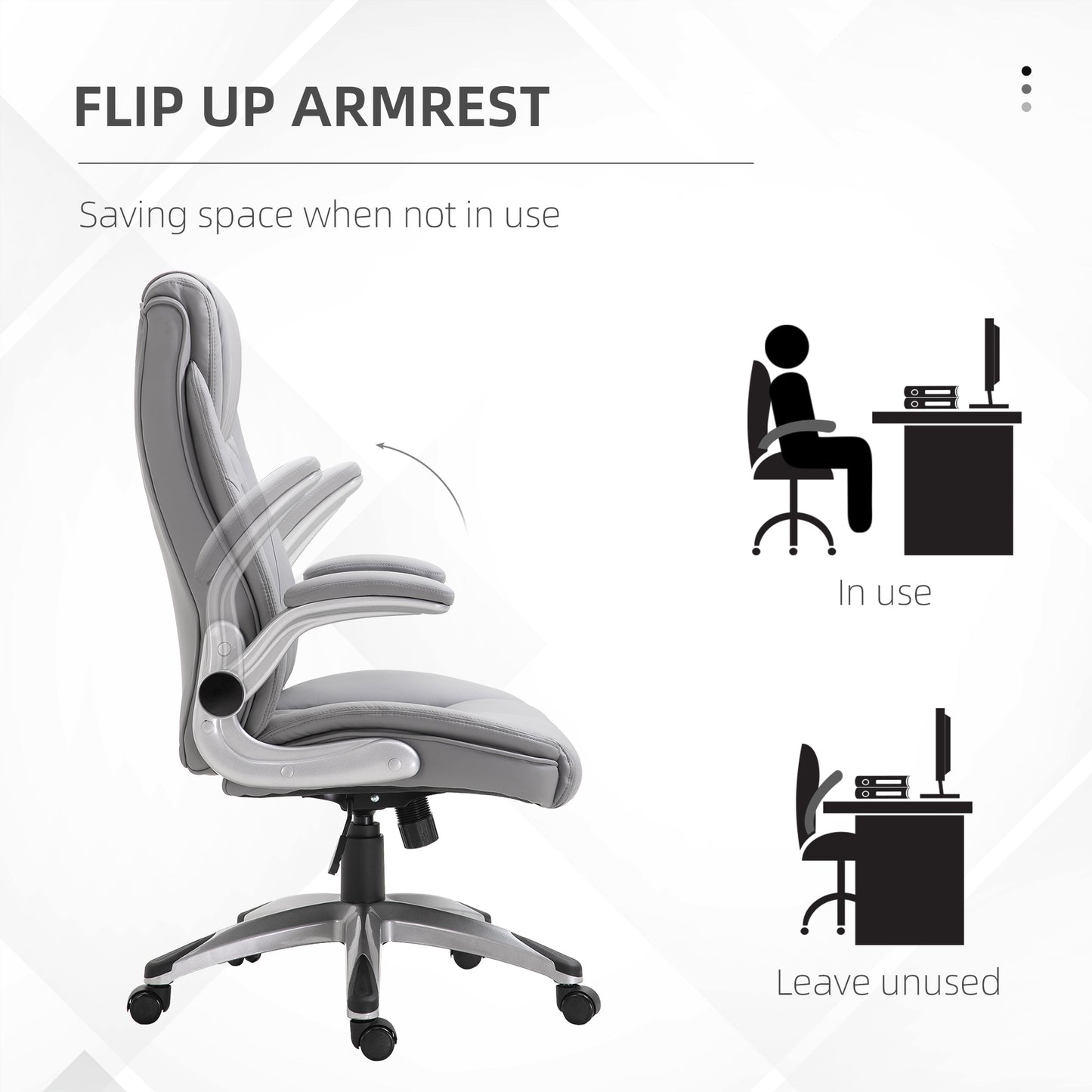 Gray executive office chair with flipup armrests