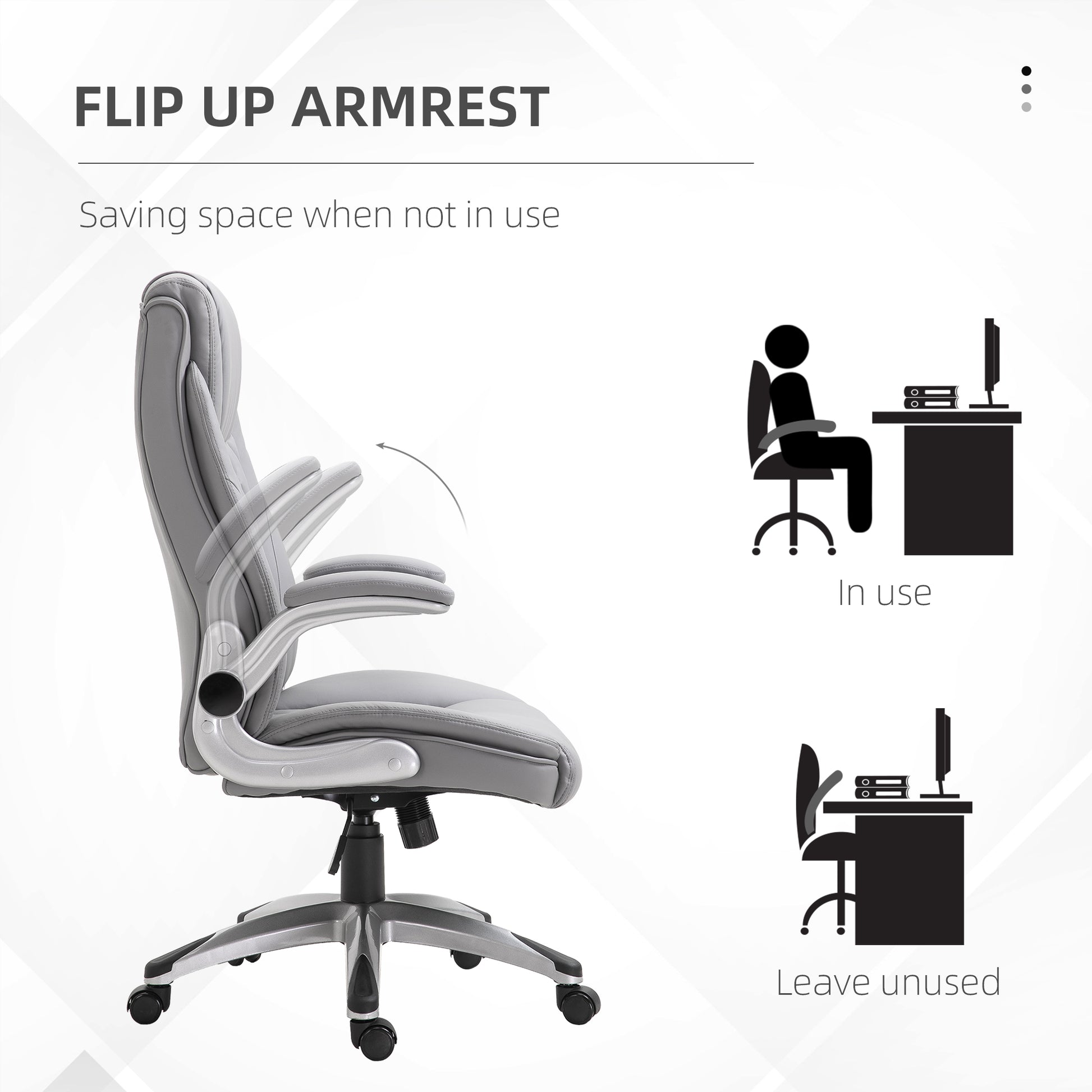 Gray executive office chair with flipup armrests